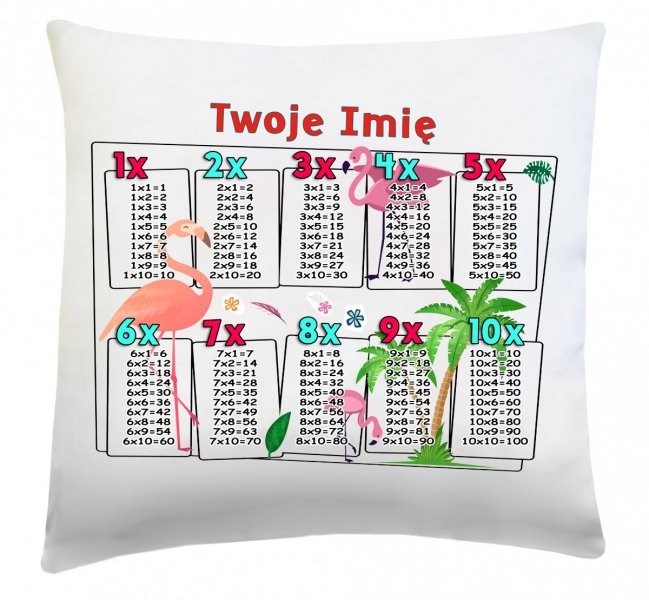 Poduszka matematyczna z Twoim imieniem 40x40 wz. 3 Flamingi