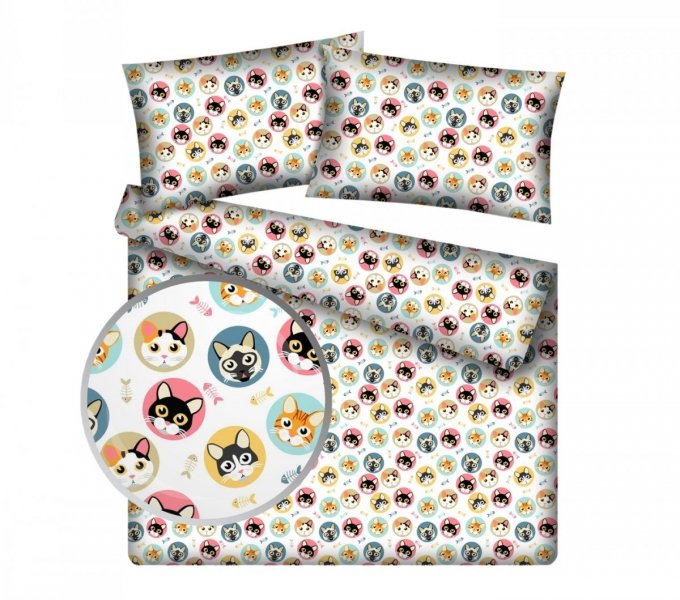 Pościel młodzieżowa 100% bawełniana 160x200 wz. Kicie Pastelowe
