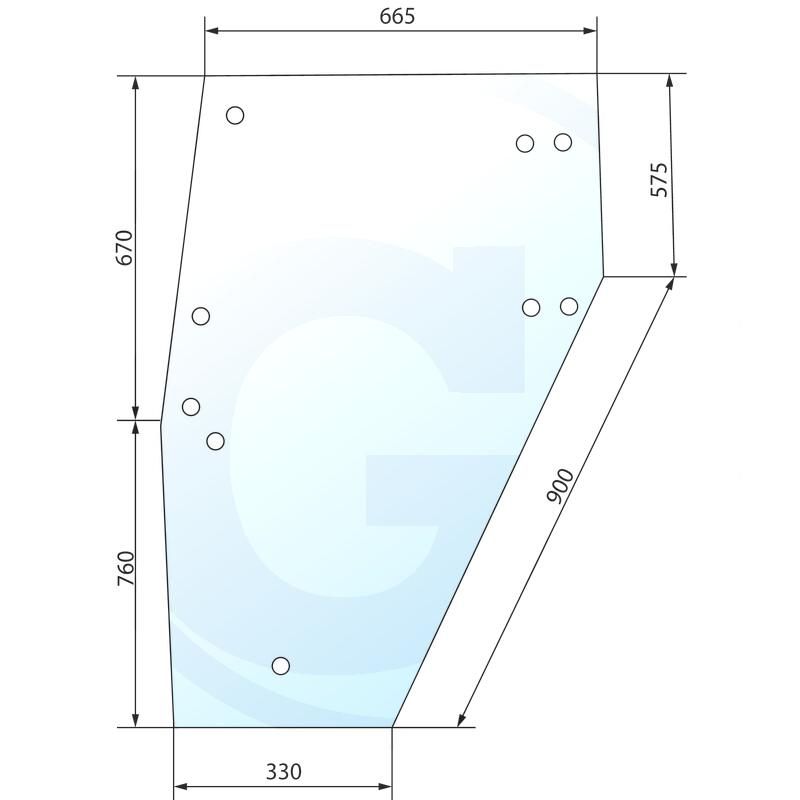 Szyba drzwi lewa, nowa wersja z mocowaniem na zawiasy z 4 otworami Deutz DX 4.10 6.17 4358527