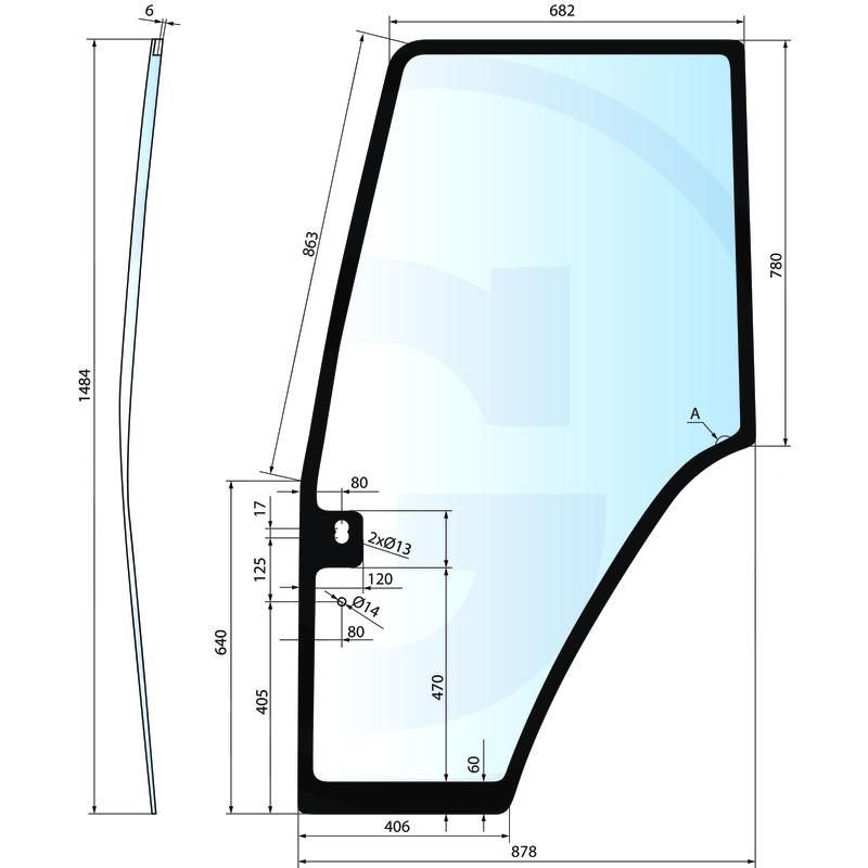 Szyba drzwi prawa, z obramowaniem FIAT M G Ford 40 60 New Holland TL TS 82000367