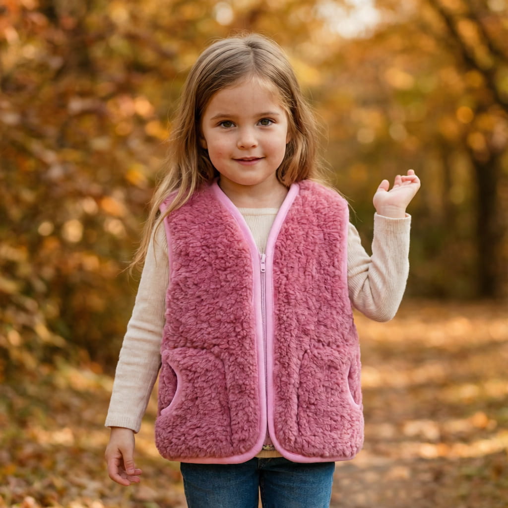 Kamizelka wełniana dziecięca merynos australijski różowa 4-5 lat