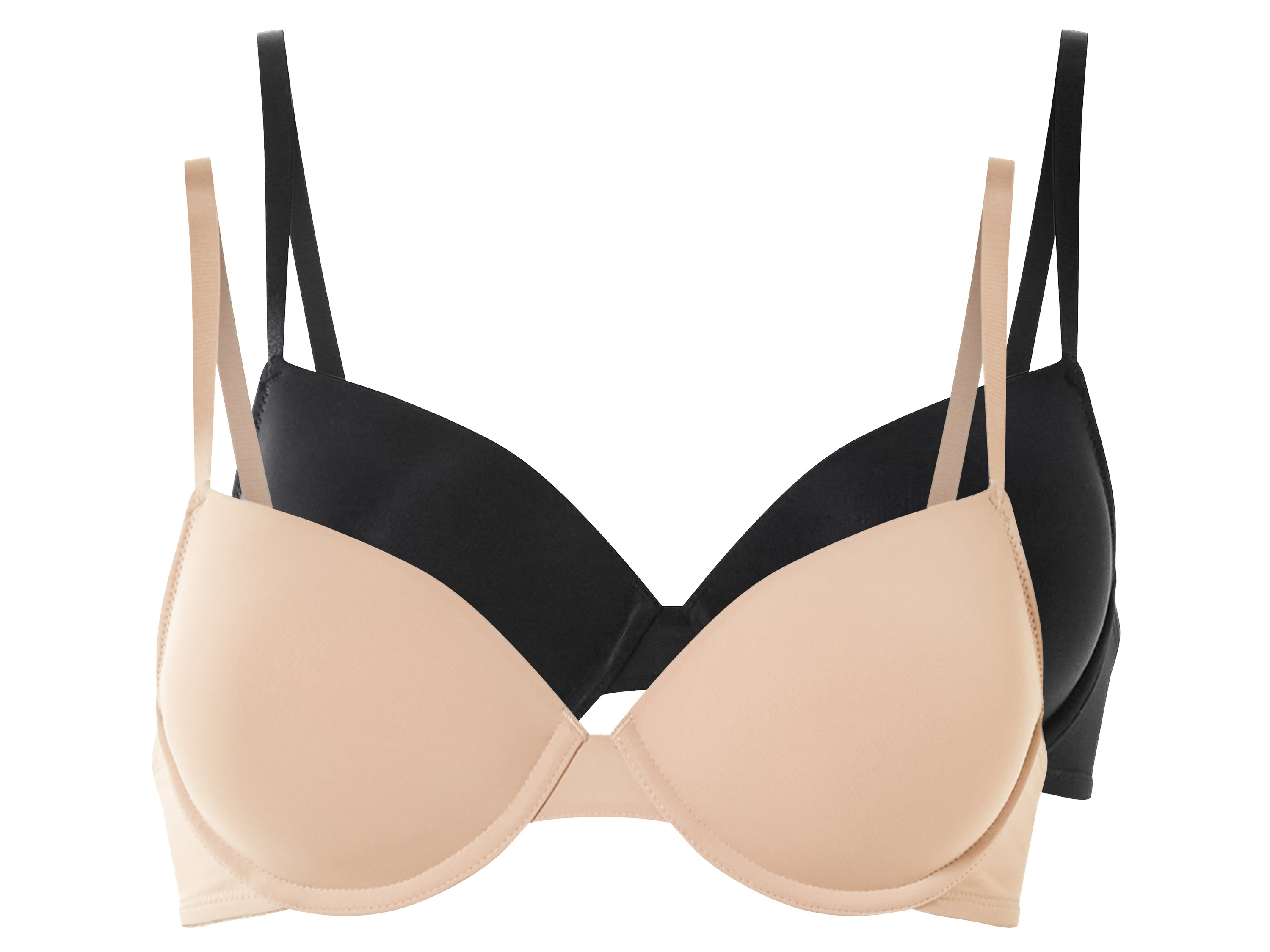 esmara Biustonosze typu T-shirt, 2 szt., z miseczkami usztywnianymi Czarny/ beżowy, 80B