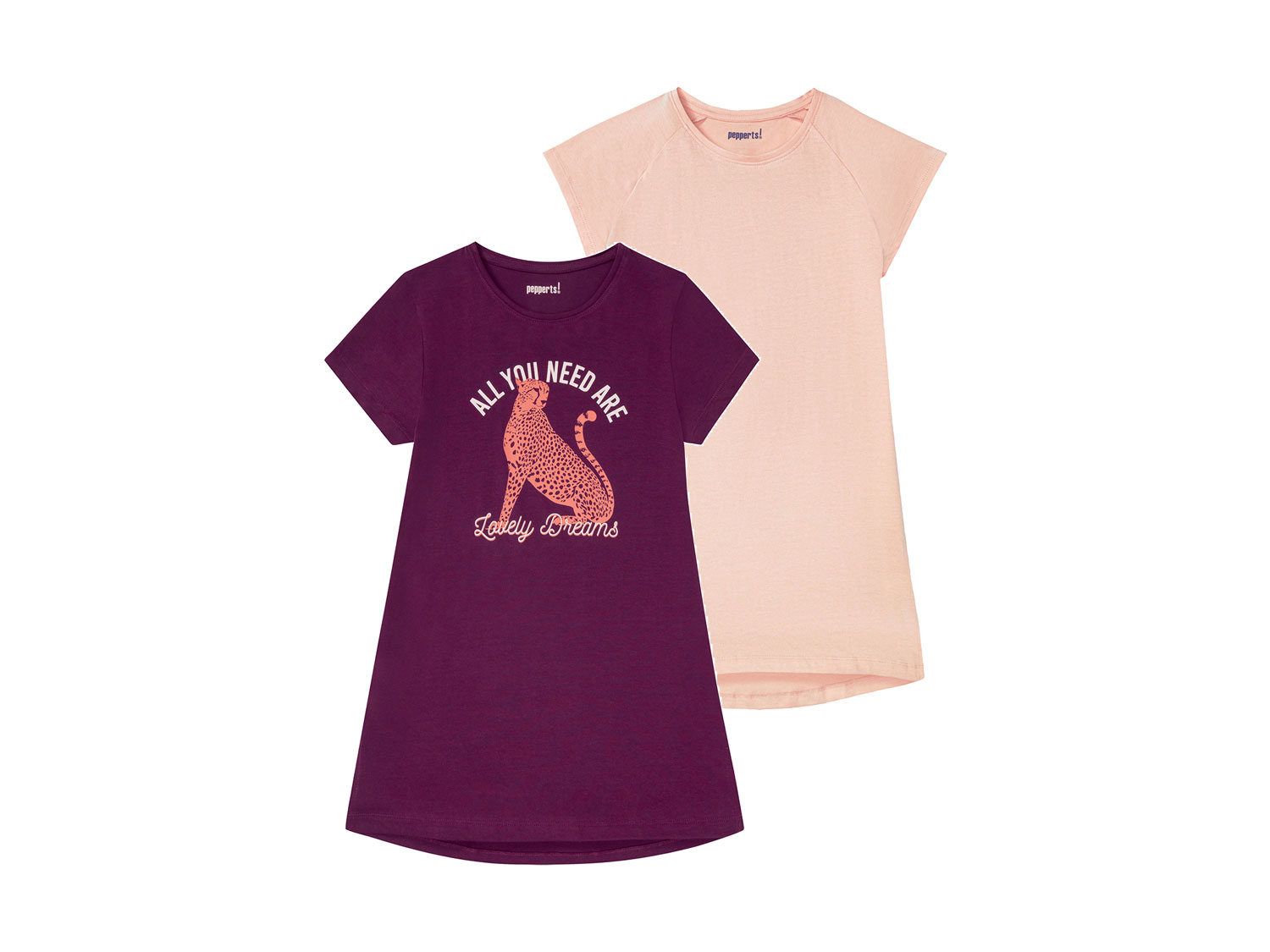 pepperts! Koszula nocna dziewczęca z biobawełny, 2 sztuki 122/128, Fioletowy/morelowy