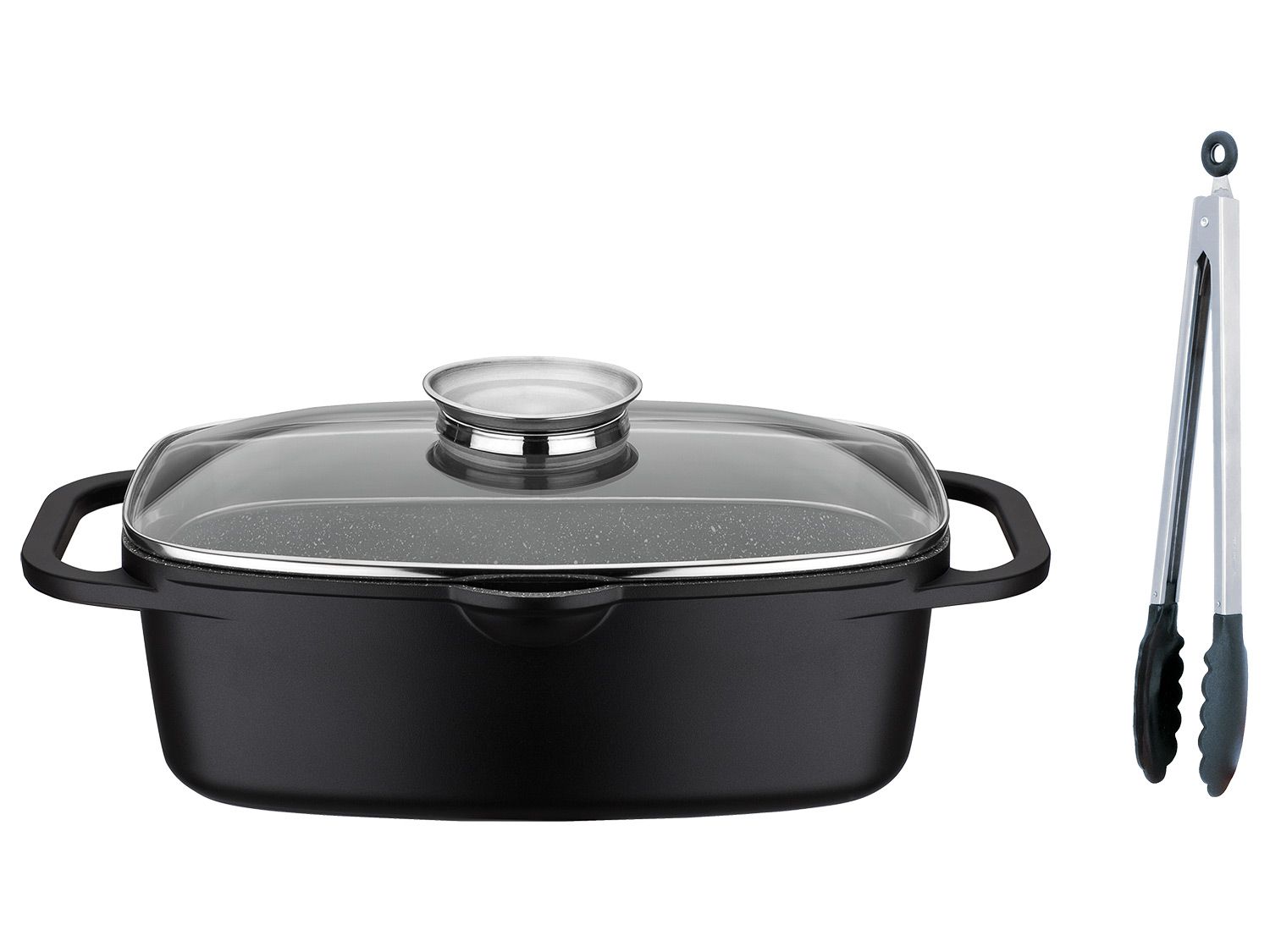 GSW Uniwersalna brytfann Gourmet Granit 33 x 21 cm ze szczypcami do serwowania 30 cm