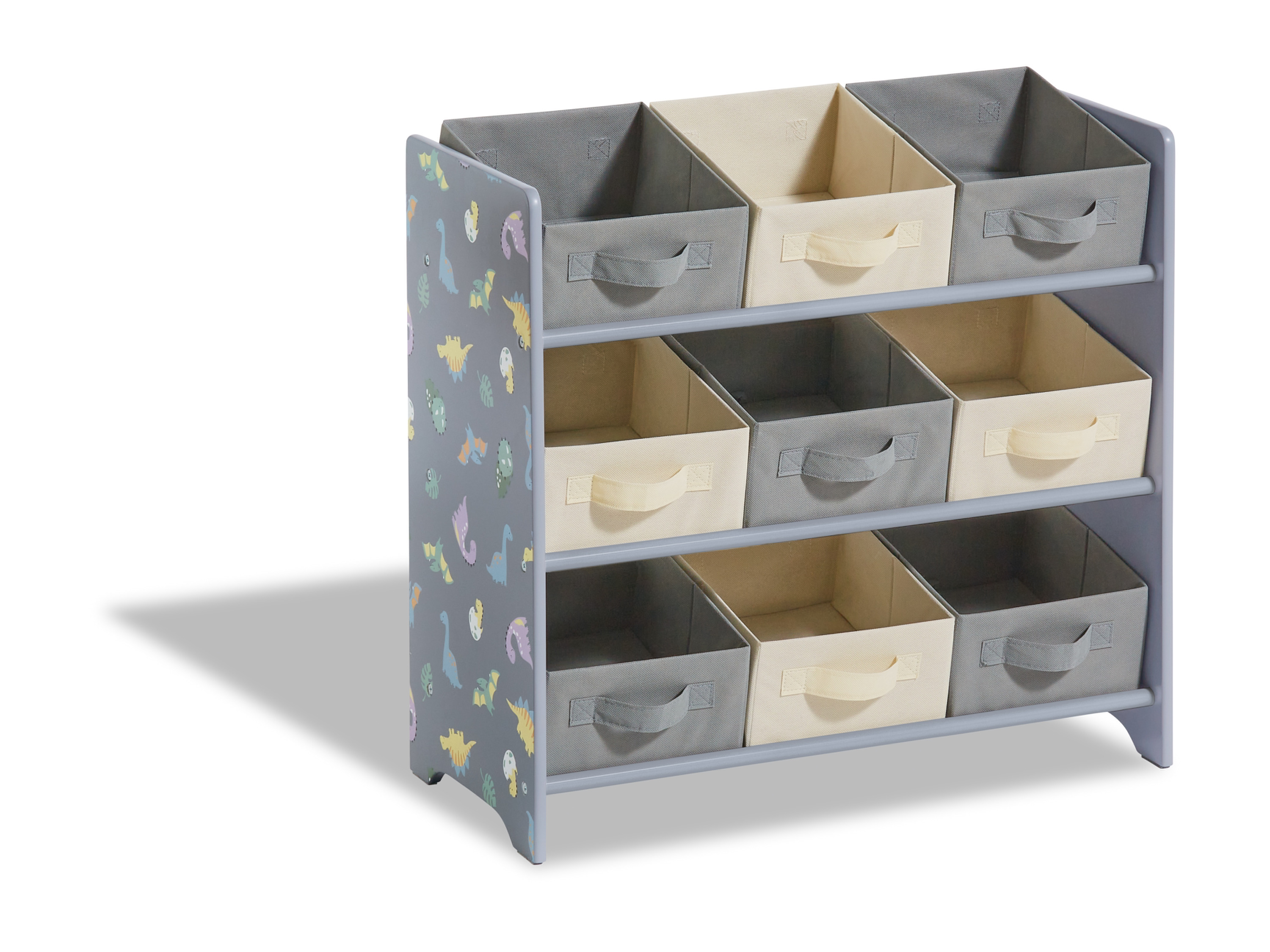 Livarno home Regał z 9 wyjmowanymi, tekstylnymi pojemnikami Dinozaur/ szary