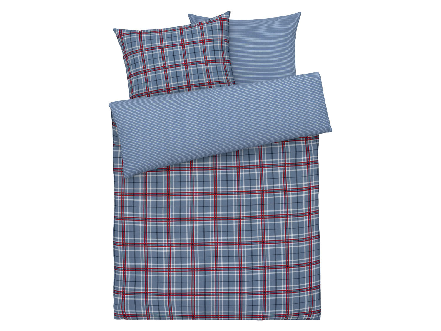 Livarno home Pościel dwustronna renforcé, 220 x 200 cm Kratka/ niebieski/ czerwony