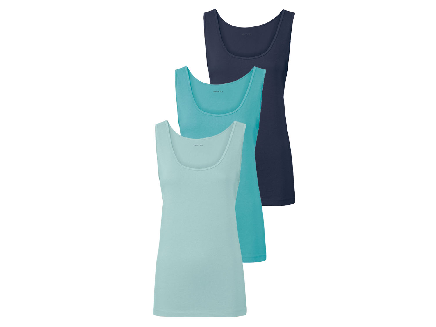 esmara Podkoszulki damskie z bawełną, 3 sztuki Granatowy/ turkusowy/ miętowy, M40/42