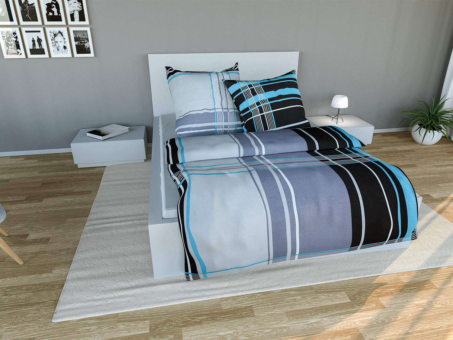 Setex Pościel flanelowa Squares, 140 x 200 cm Turkusowy