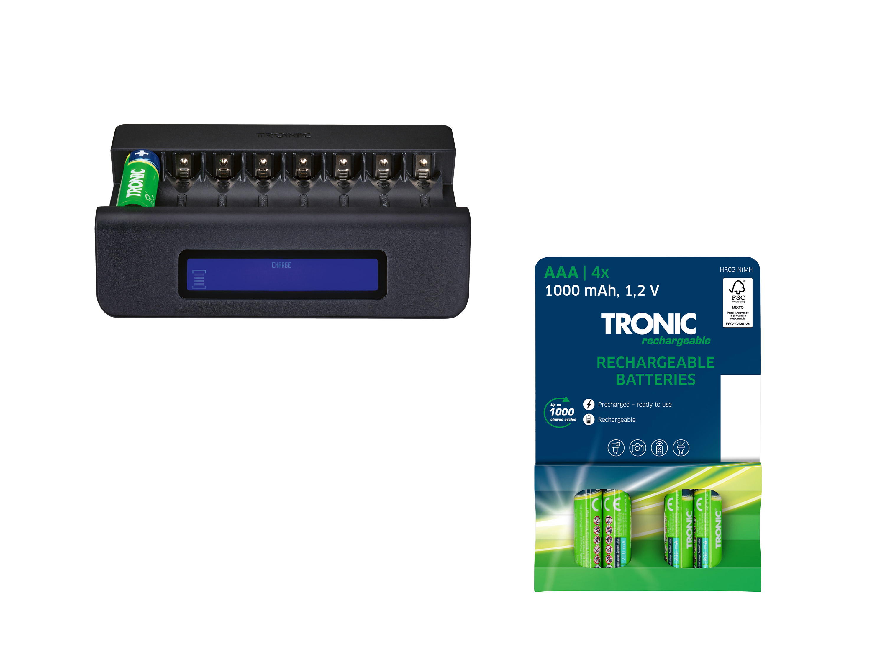 Tronic Zestaw Ładowarka akumulatorowa z kablem Usb-A - Usb-C z 4 akumulatorkami AAA