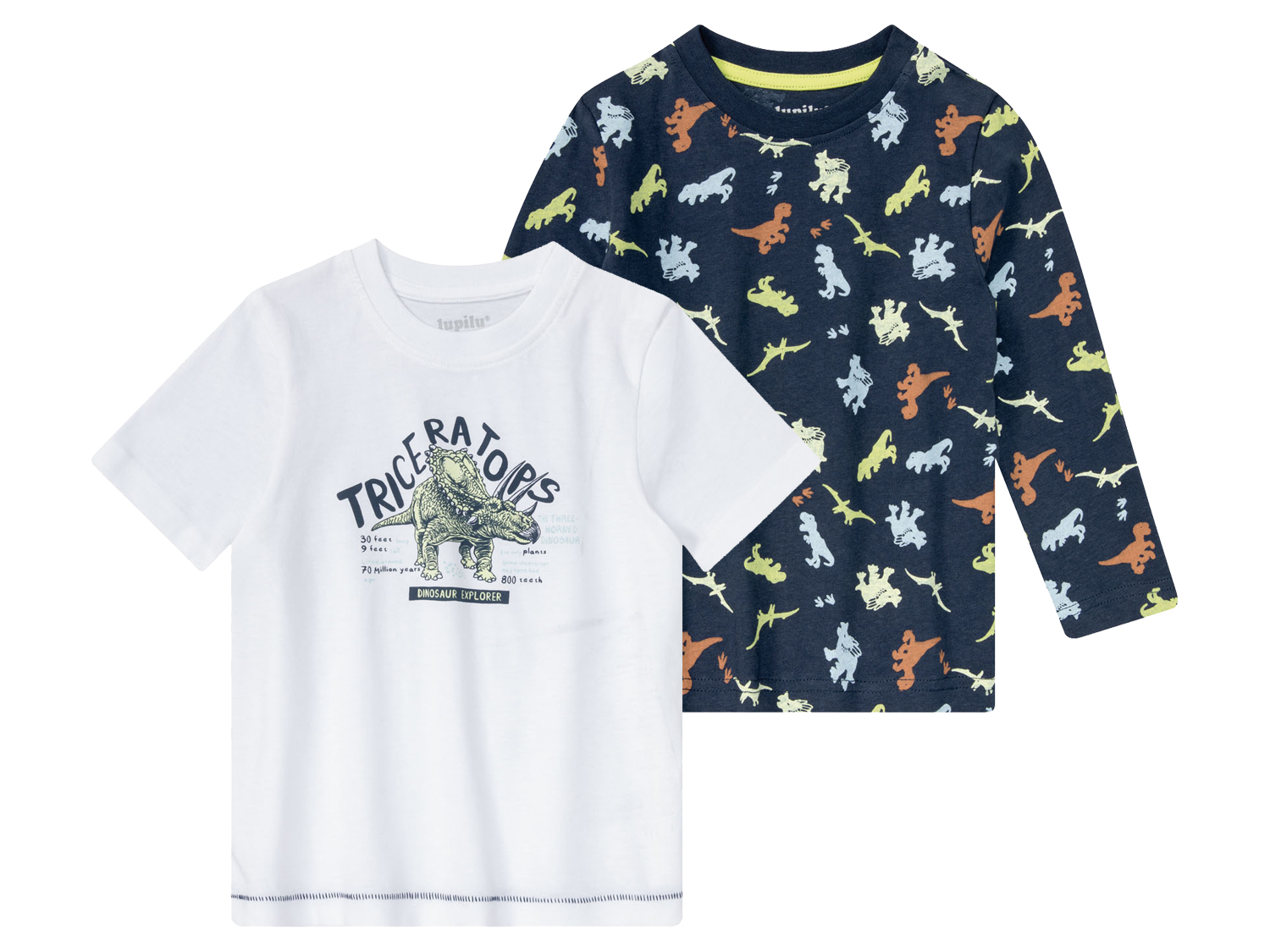 lupilu Koszulki chłopięce z bawełną, 2 sztuki 110/116, Granatowy/biały