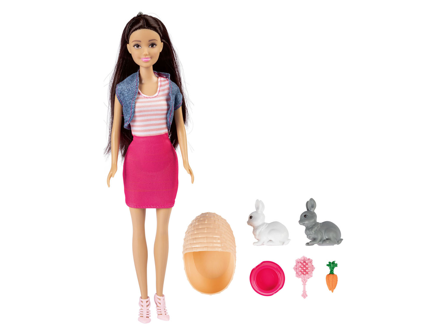 Playtive Lalka Fashion Doll ze zwierzątkiem, 1 zestaw Lalka Fashion Doll z królikiem