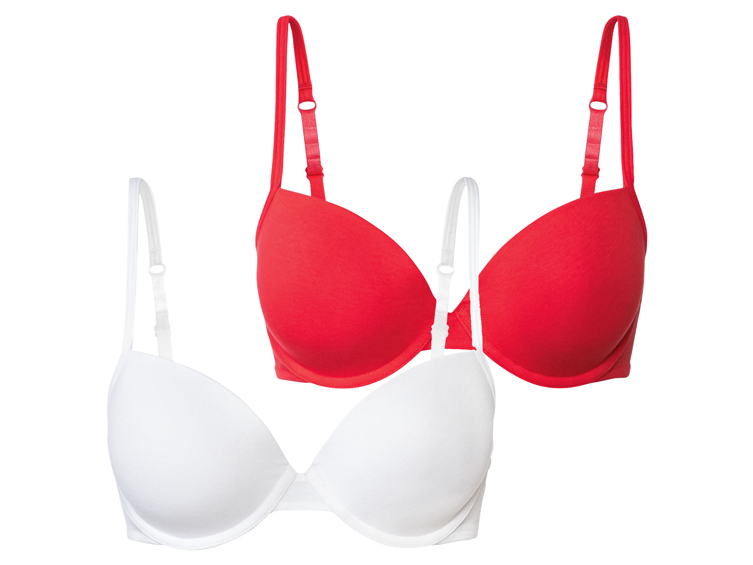 esmara Biustonosze push up z bawełną, 2 sztuki 80B, Czerwony/biały