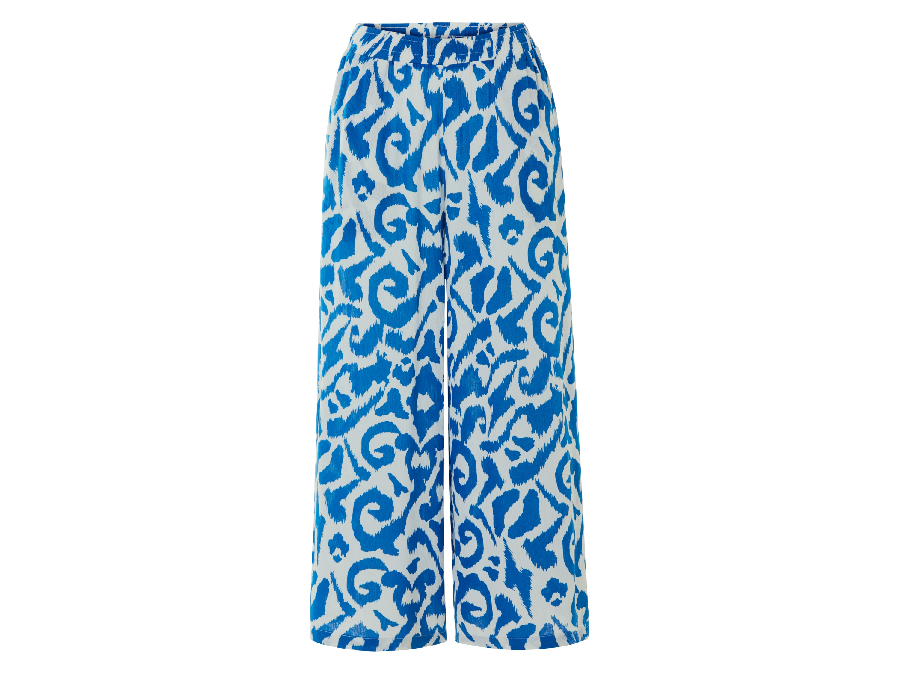 esmara Spodnie damskie z szerokimi nogawkami, z marszczoną strukturą Niebieski/ we wzory, M40/42