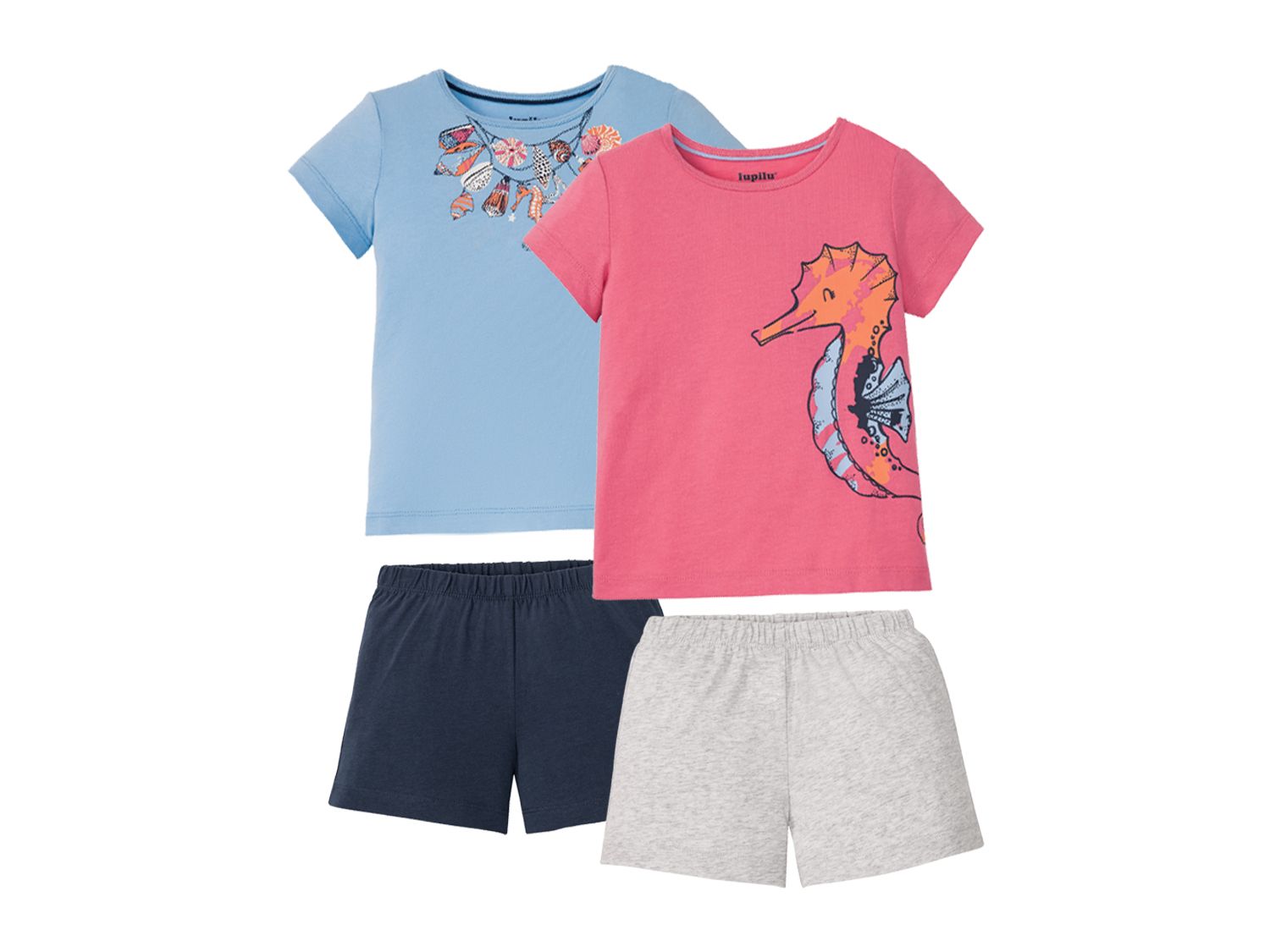 lupilu Piżama dziewczęca letnia, 2 sztuki Niebieski/ różowy, 110/116