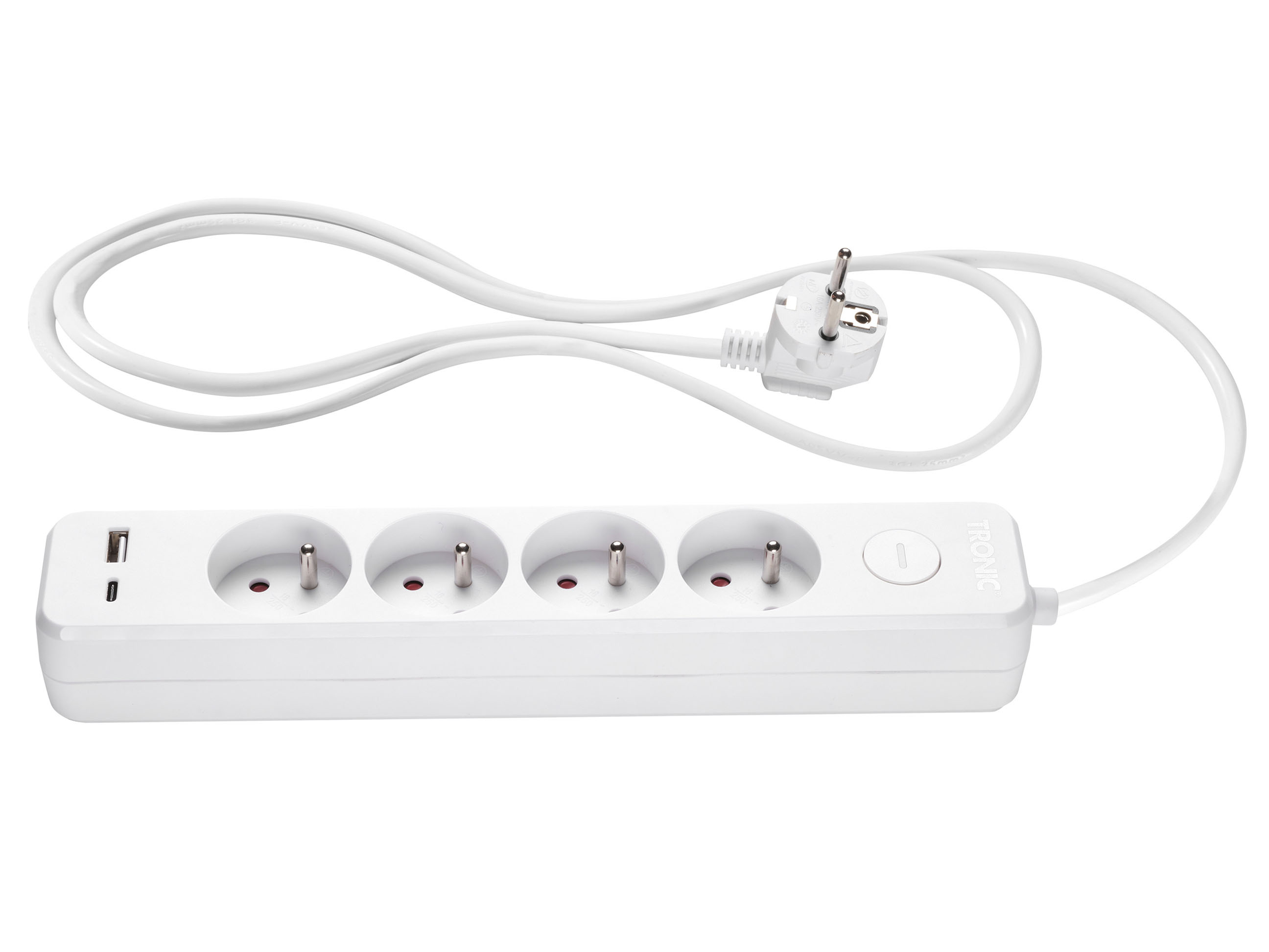 Tronic Listwa zasilająca z 4 gniazdkami i 2 portami USB Biały