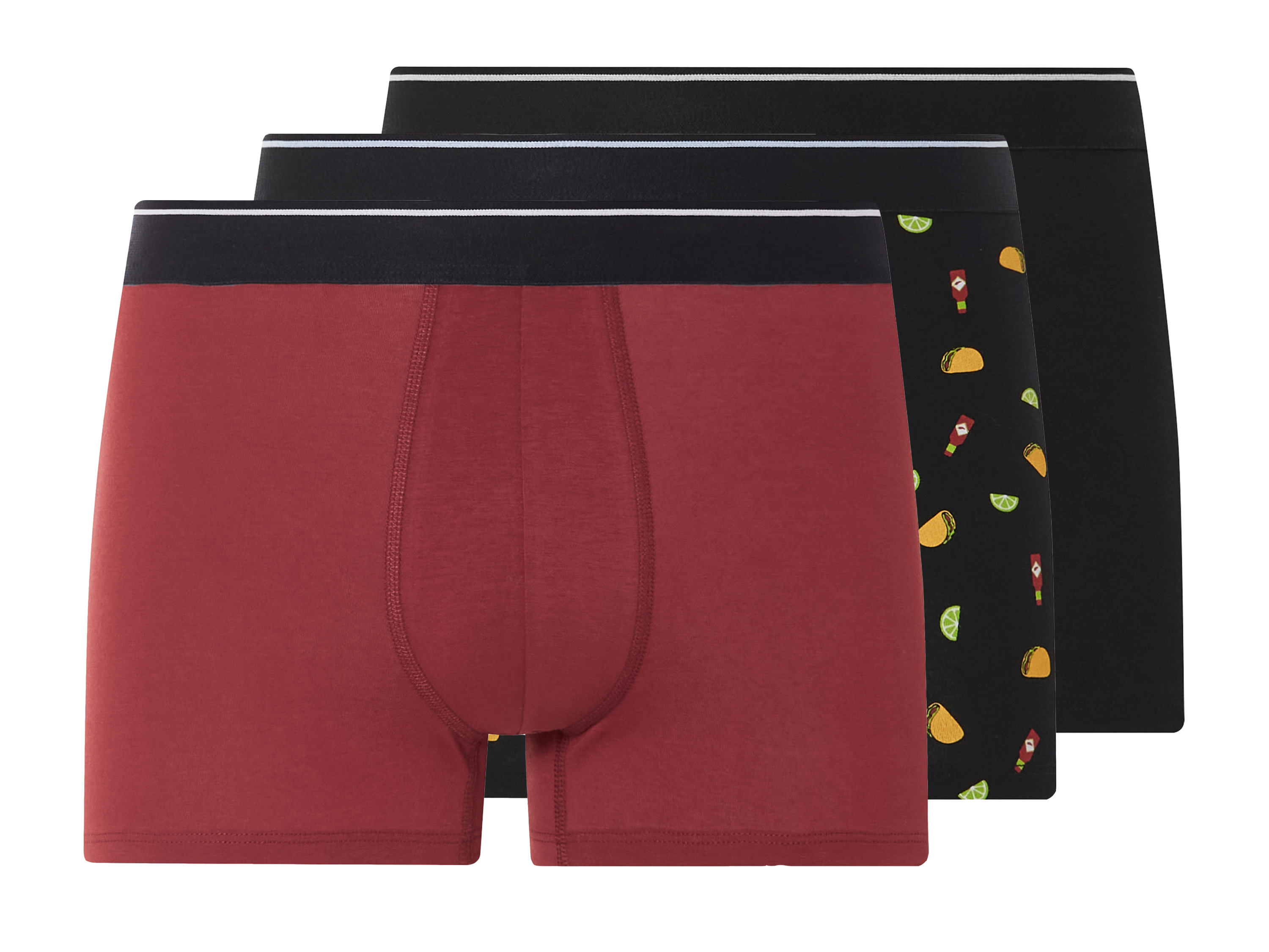 Livergy Bokserki męskie z bawełną, 3 pary Czarny/czerwony, 7/Xl