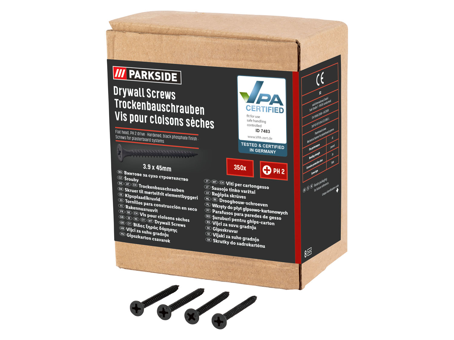 Parkside Wkręty do suchej zabudowy, z łbem trąbkowym, 1 zestaw 3,9 x 45 mm