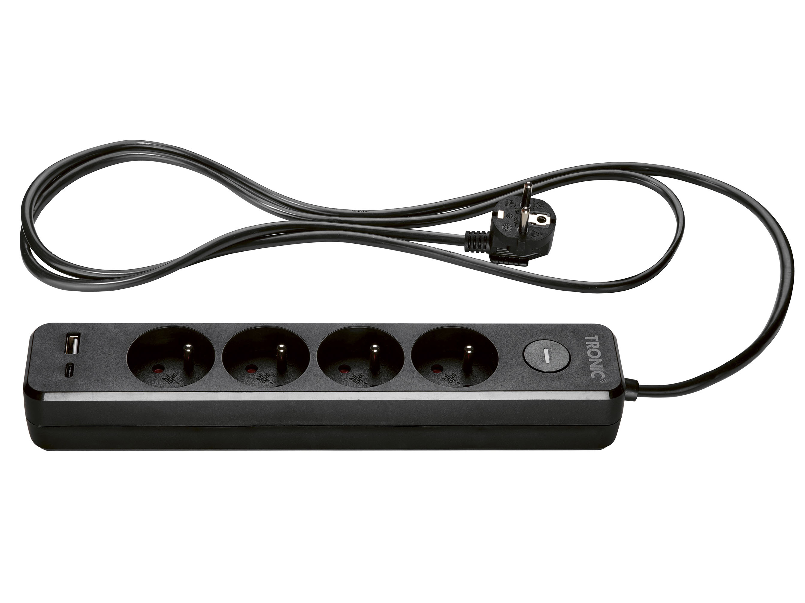 Tronic Listwa zasilająca z 4 gniazdkami i 2 portami USB Czarny