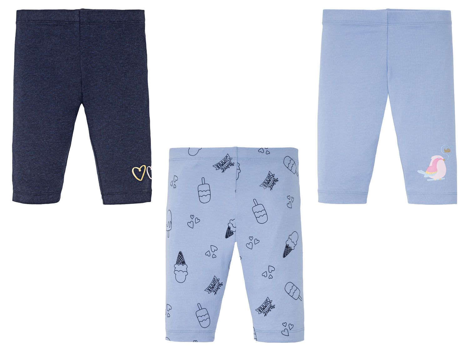 lupilu Legginsy niemowlęce z bawełny, 3 pary We wzory/jasnoniebieski/navy, 86/92