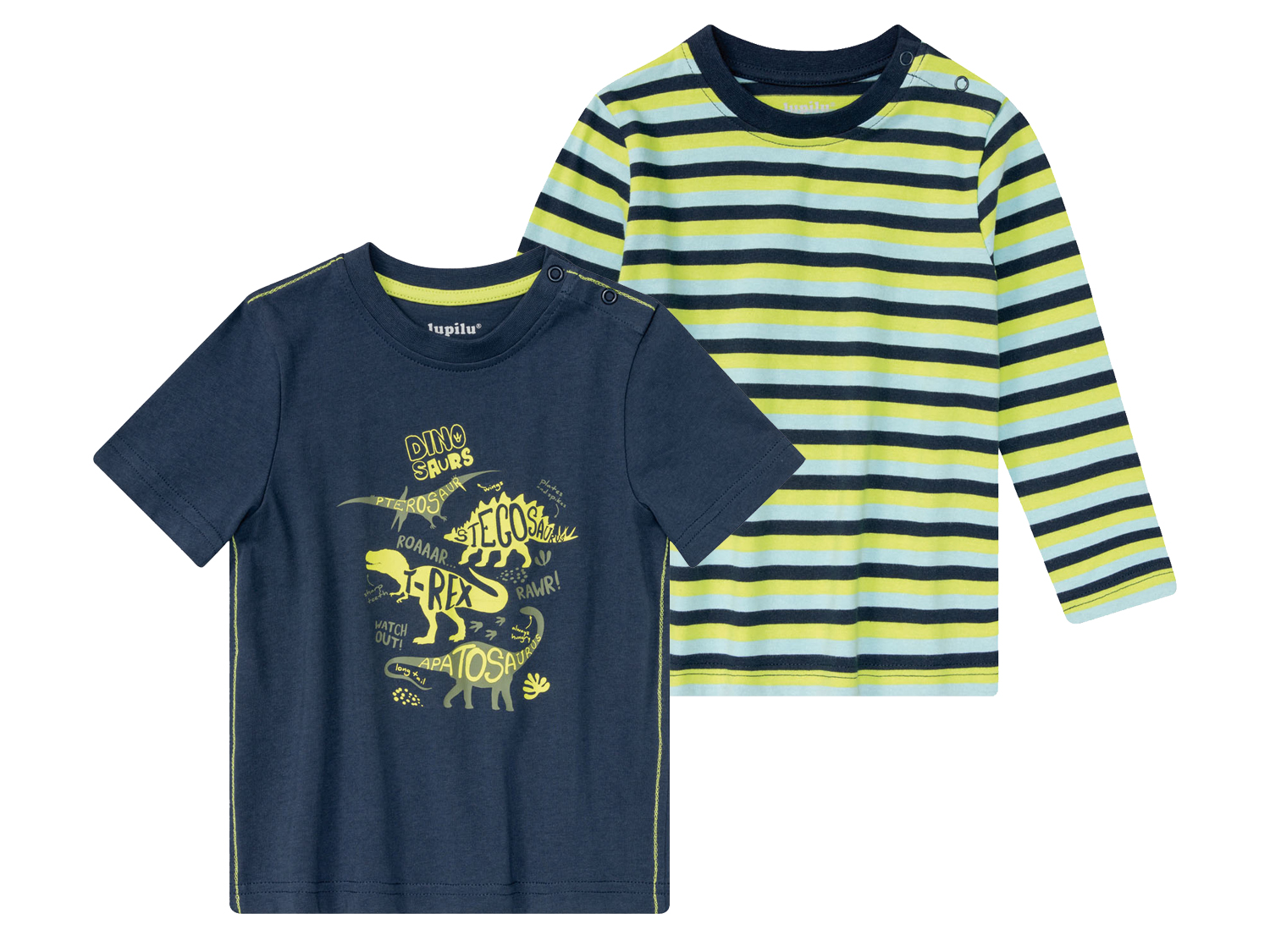lupilu Koszulki chłopięce z bawełną, 2 sztuki W paski/ granatowy, 86/92