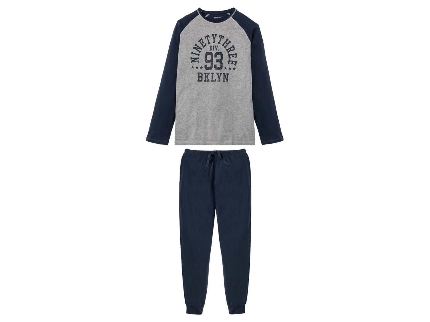 Livergy Piżama męska z bawełny Szary/granatowy, L 52/54