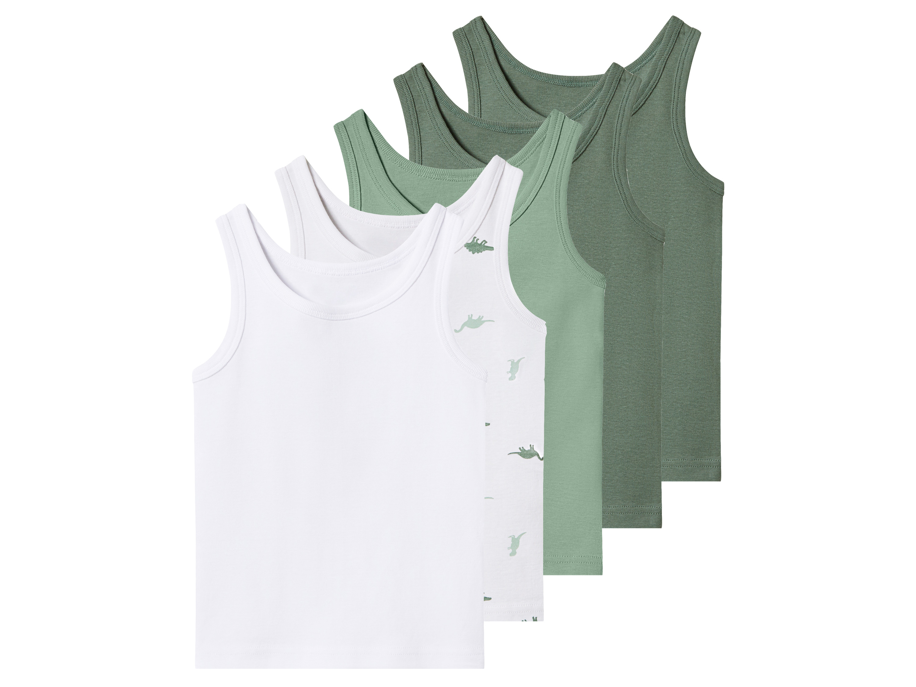 lupilu Podkoszulki dziecięce z bawełny, 5 sztuk Zielony/biały, 122/128