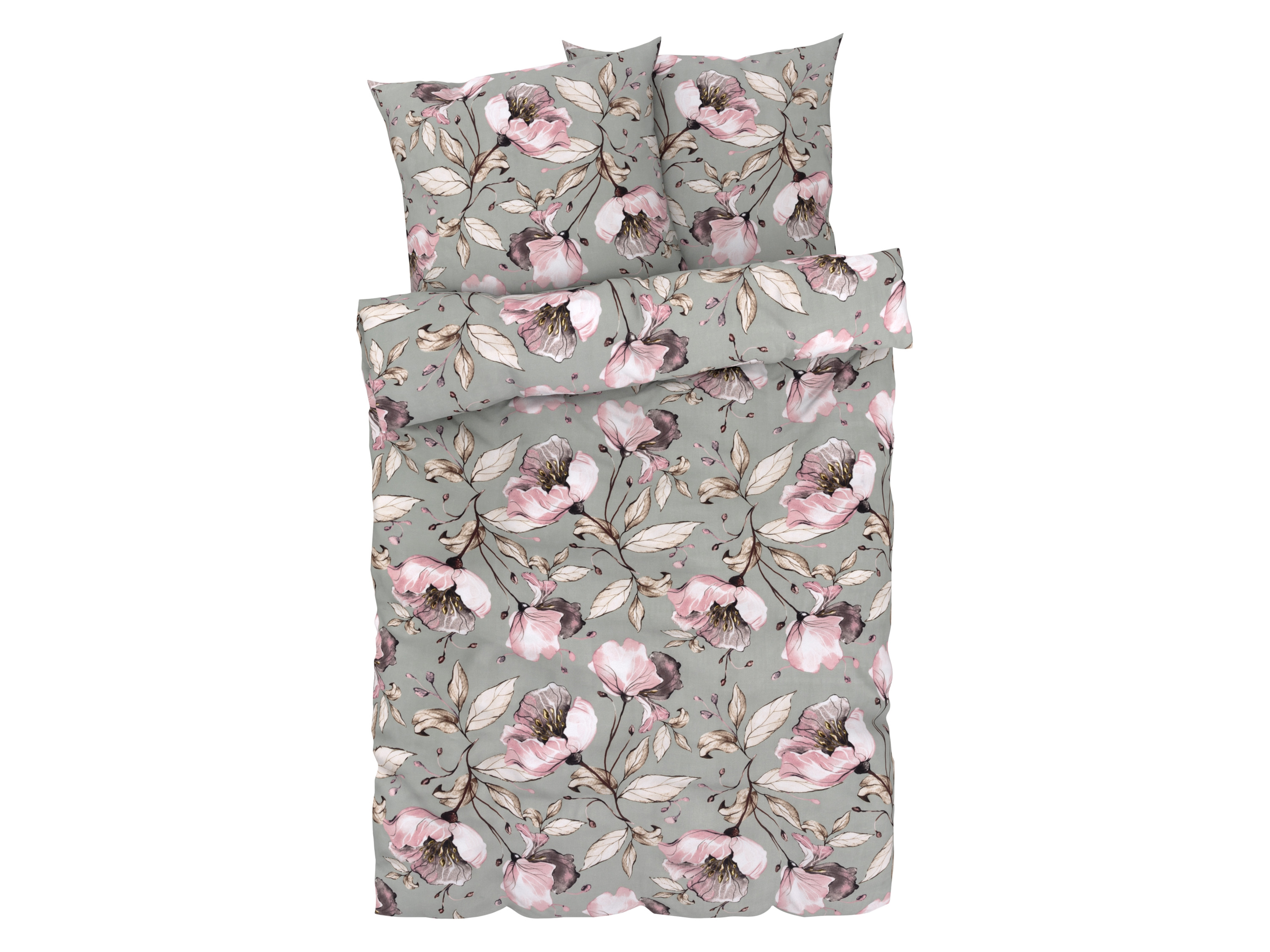 Livarno home Pościel z mikrowłókna satynowego, 220 x 200 cm Kwiaty/zielony