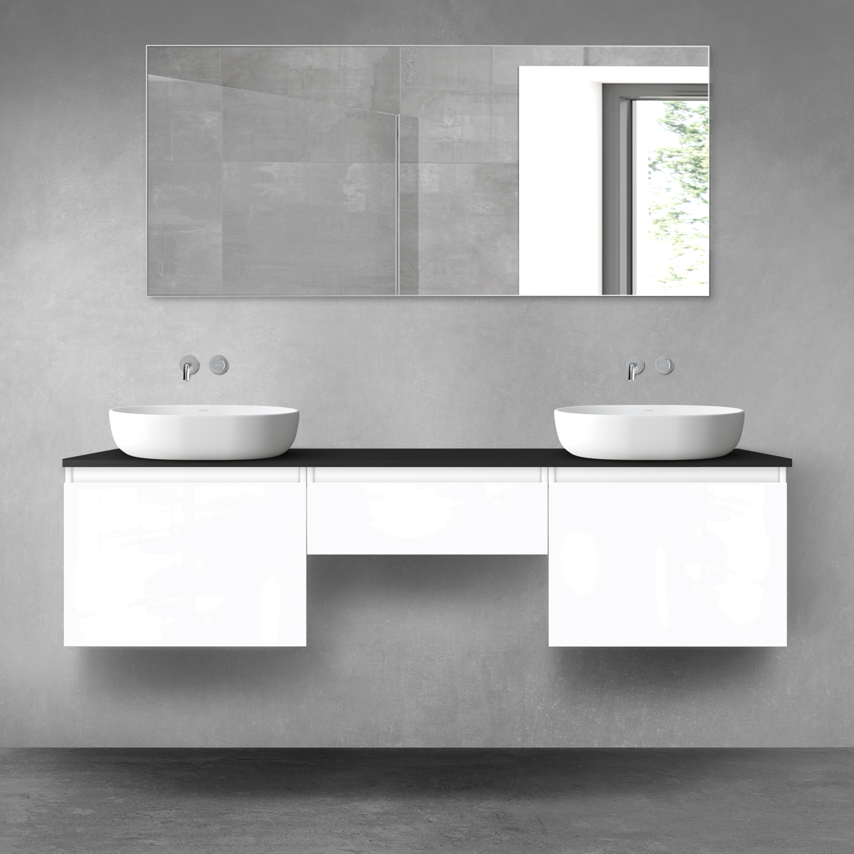 Darmowa Dostawa - Zestaw mebli łazienkowych 180x46.4x48.6 cm podumywalkowa wisząca biała-czarna Oltens Vernal 68501000