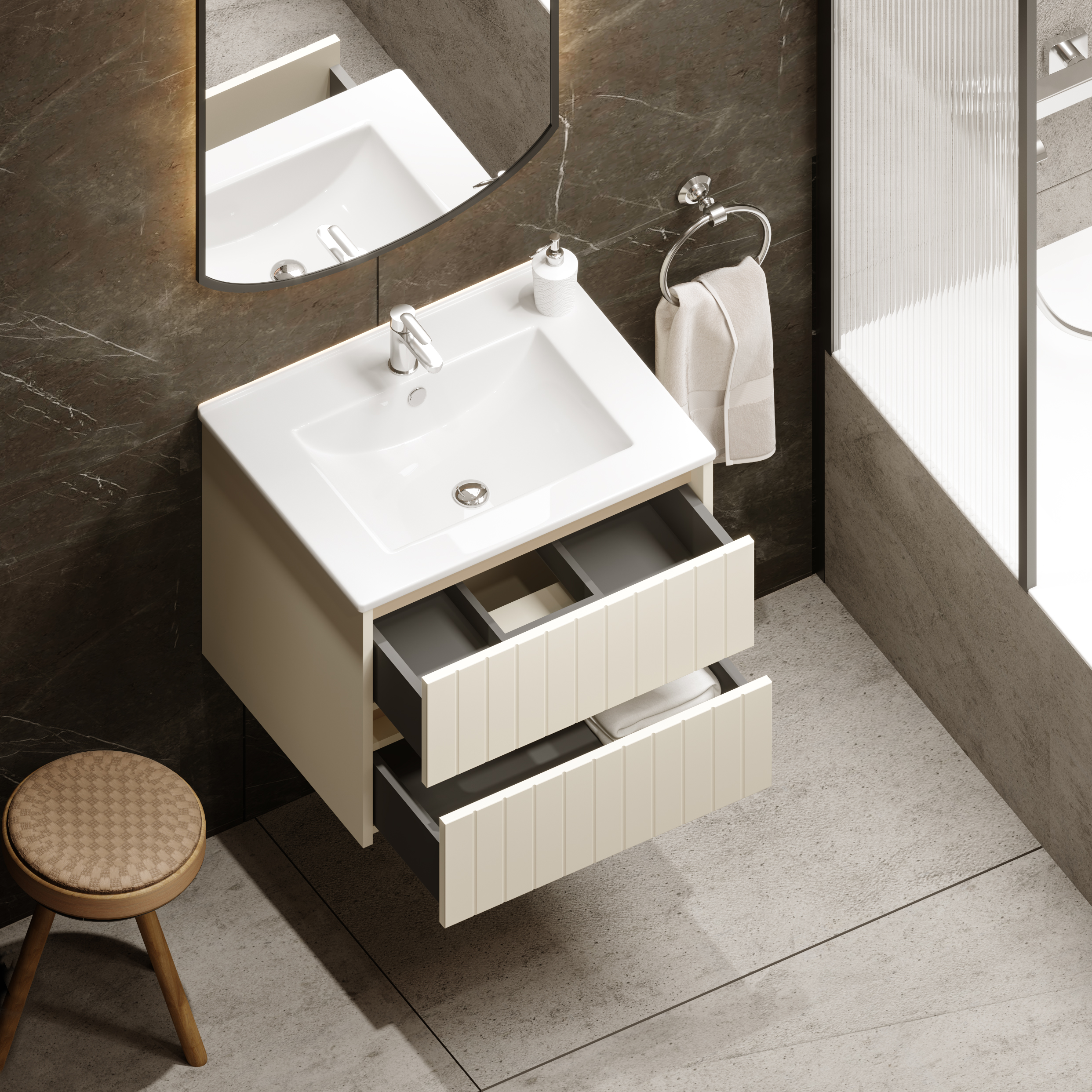 Darmowa Dostawa - Umywalka z szafką 60 cm beżową Uptrend Melito 002SU6002UP4530600