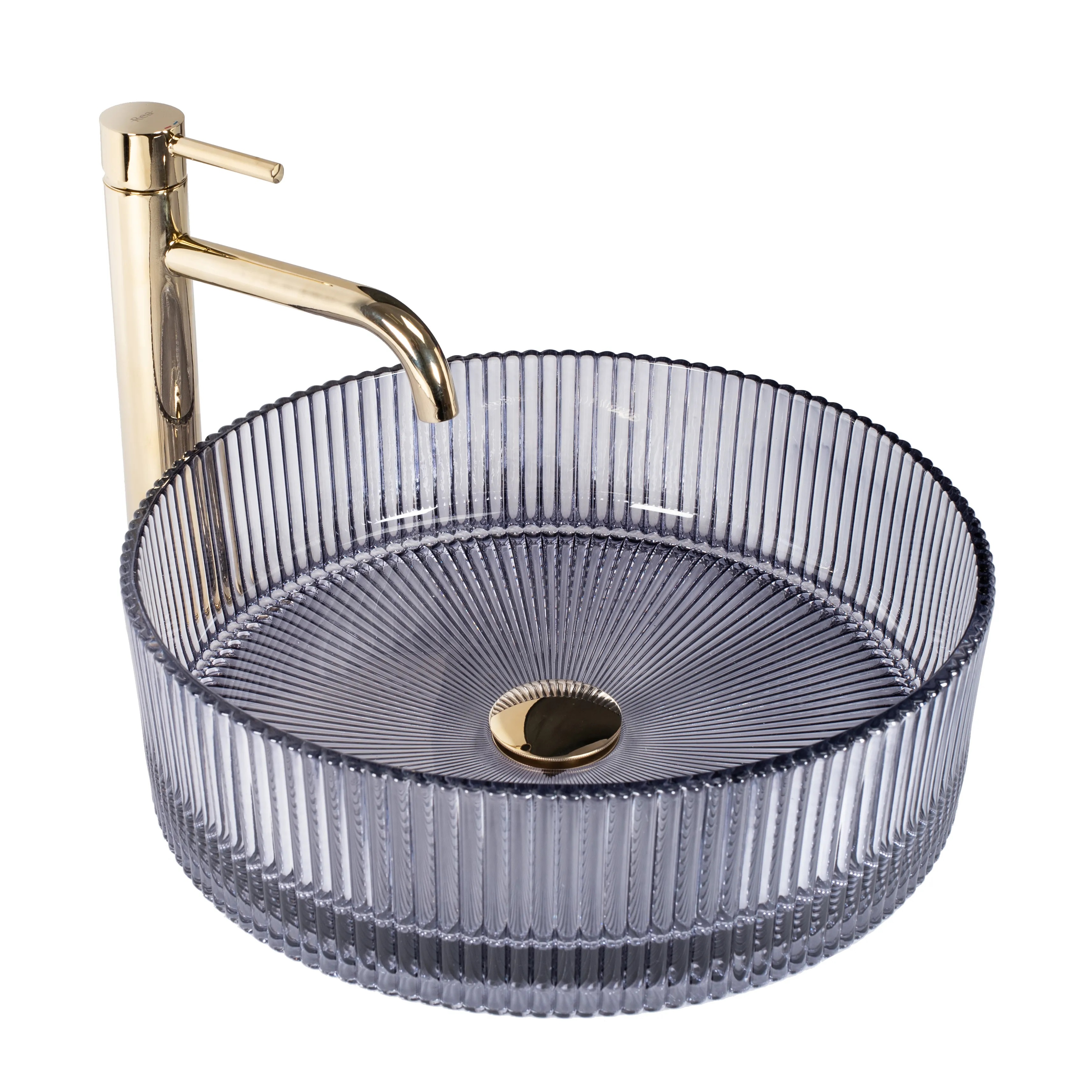 Darmowa Dostawa - Umywalka 39.5x39.5 cm okrągła nablatowa szary/kamień Rea Ingrid REAU0279