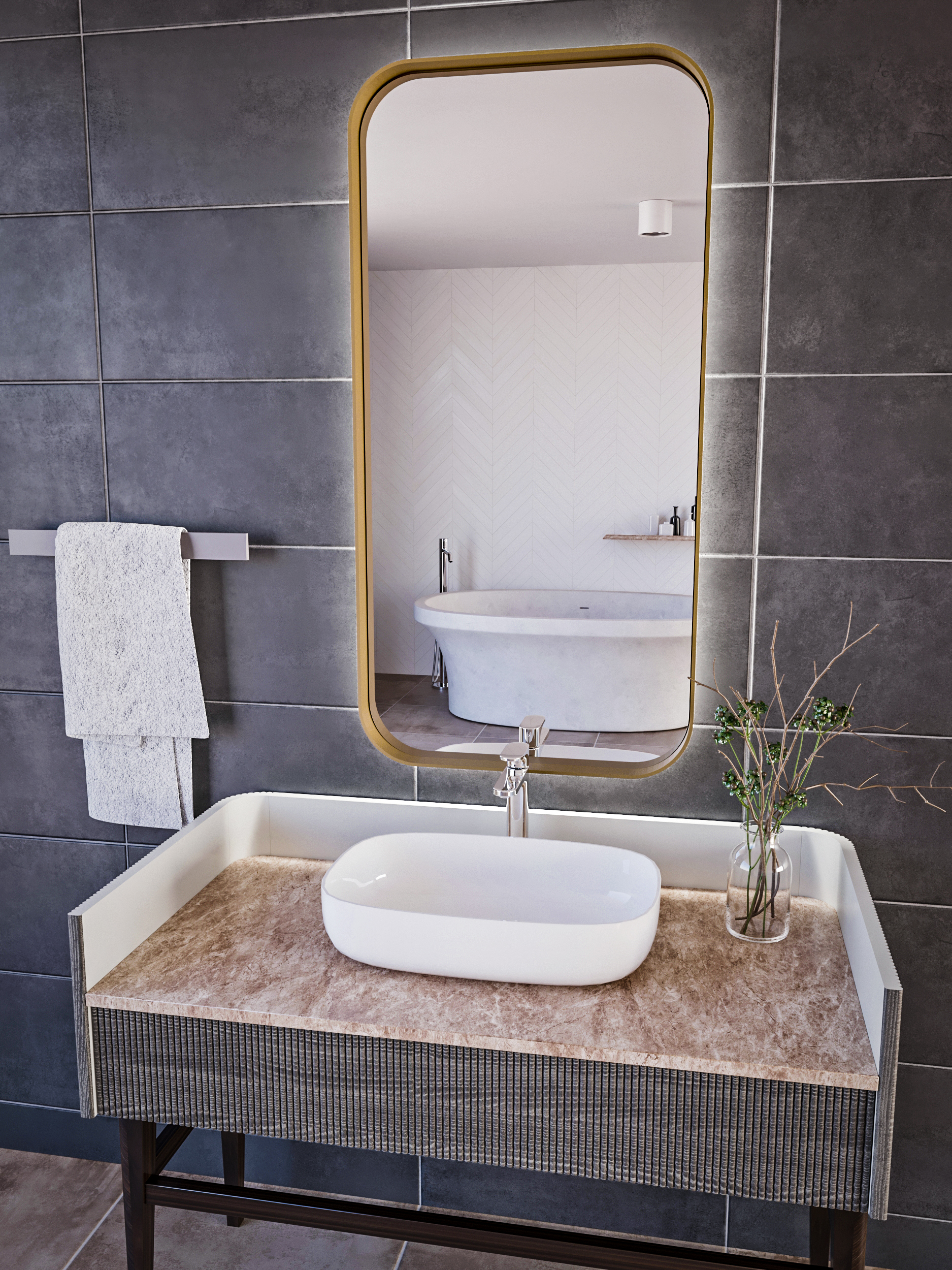 Darmowa Dostawa - Lustro 60x120 cm z oświetleniem złoty HoM Mussum M60x120GO50x4ON