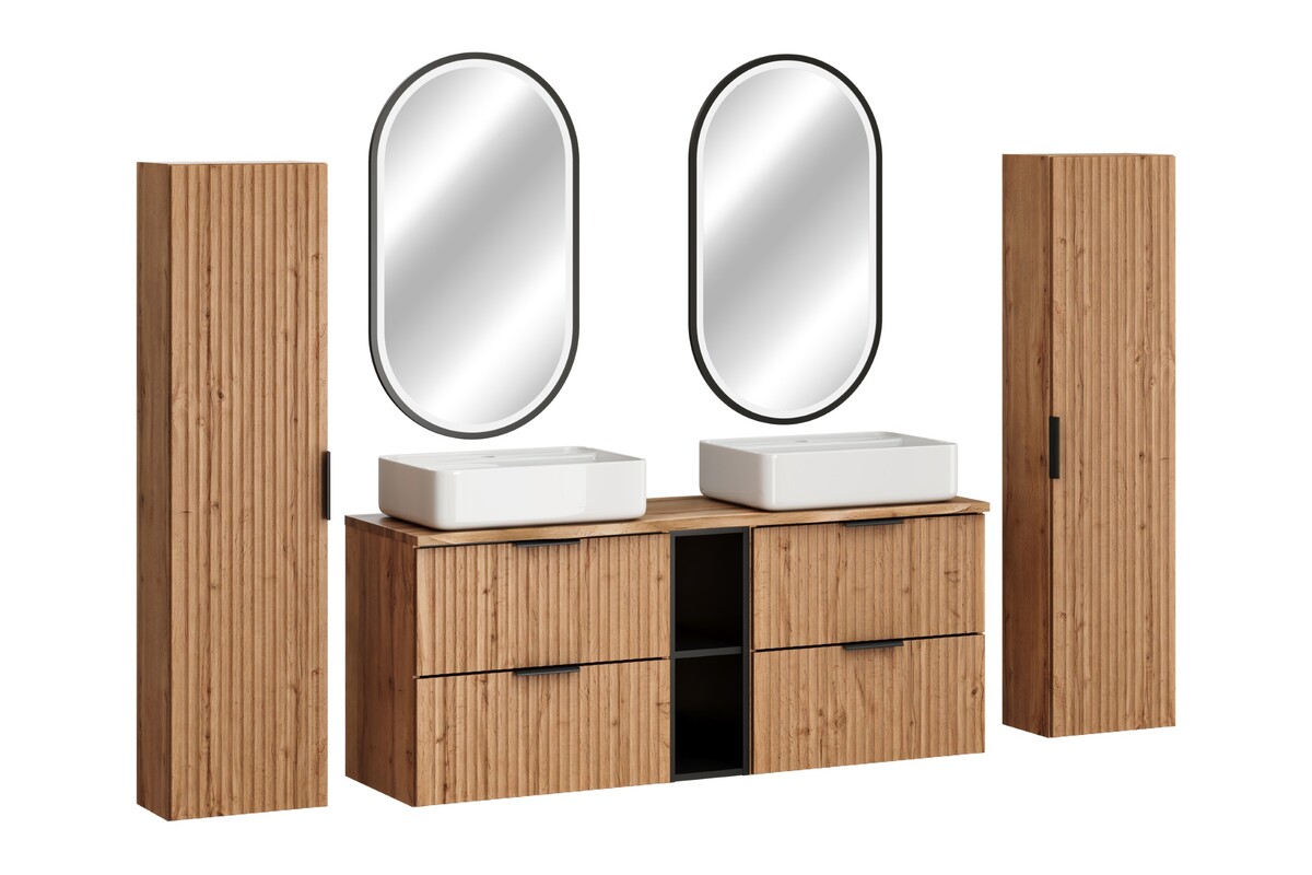 Darmowa Dostawa - Zestaw mebli łazienkowych 140x46x140 cm podumywalkowa wisząca czarna-dąb Comad Adel Oak SETADOBNATWOTAN140CMUNMAGICHC