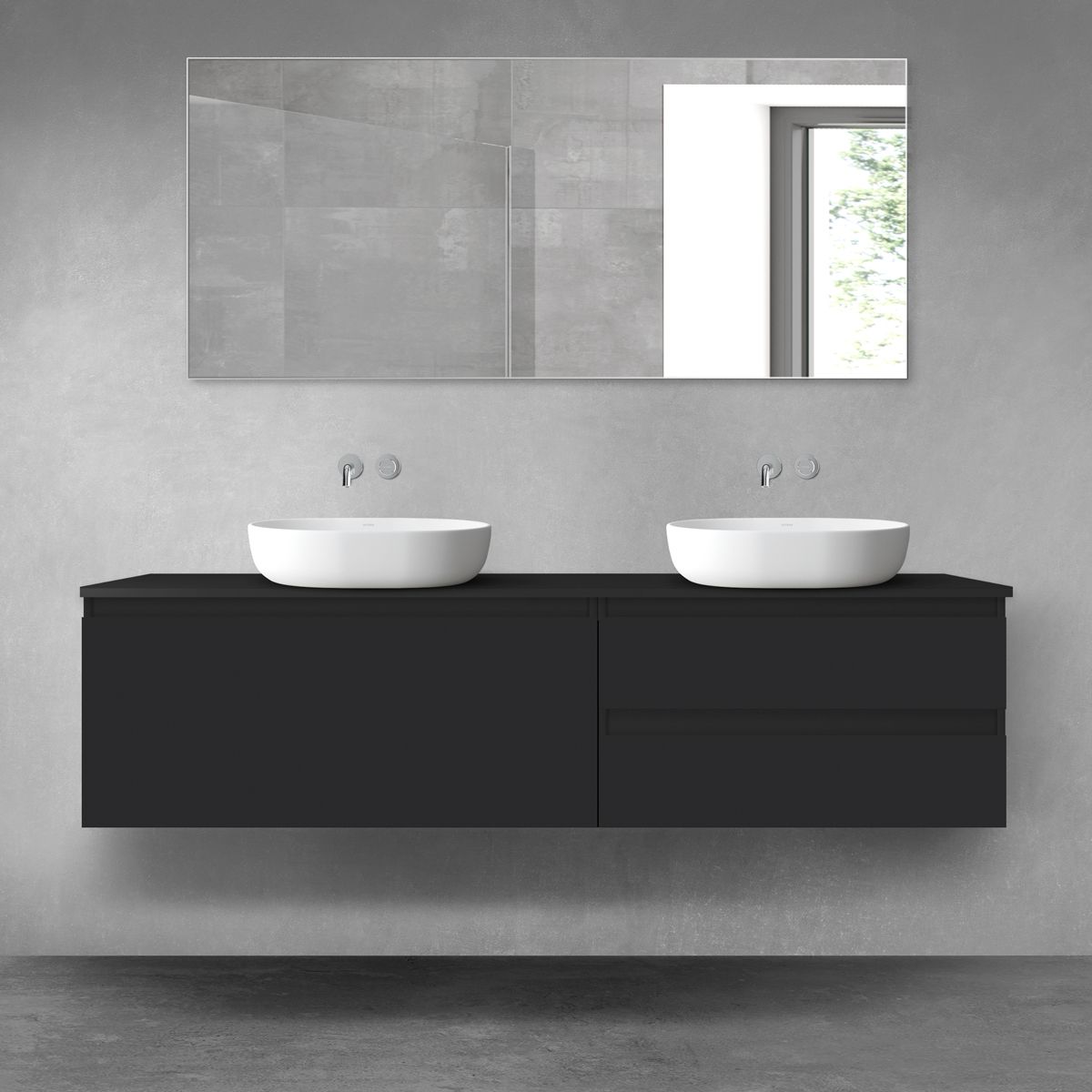 Darmowa Dostawa - Zestaw mebli łazienkowych 180x46.4x48.6 cm podumywalkowa wisząca czarna Oltens Vernal 68553300