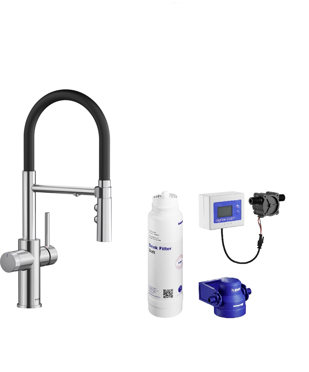 Darmowa Dostawa - Bateria kuchenna z filtrem stojąca stal-czarna Blanco Catris-S abset11463