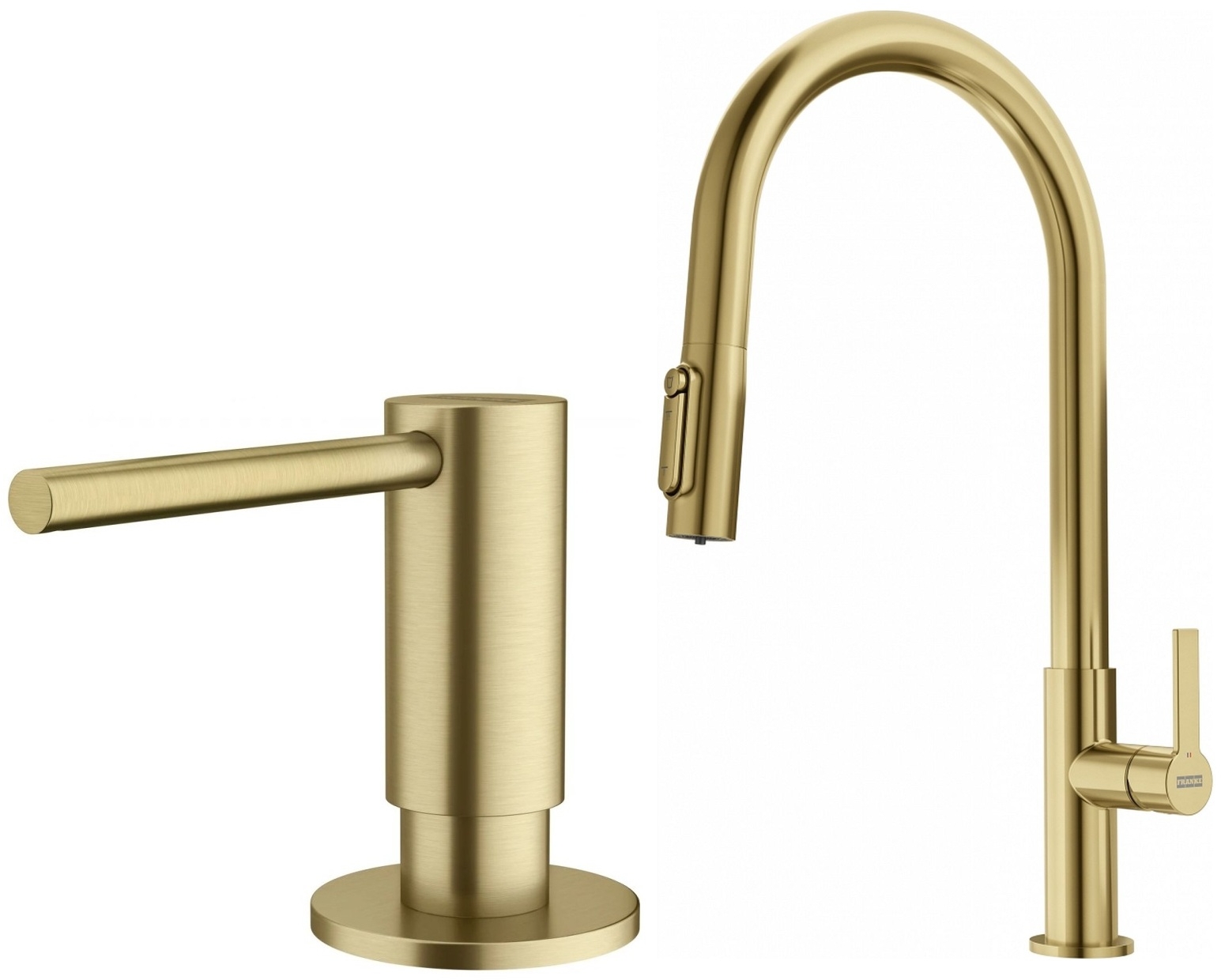 Darmowa Dostawa - Bateria kuchenna z dozownikiem stojąca złoto/stare złoto Franke Maris Slim Clear Water J Pull-Out abset10768