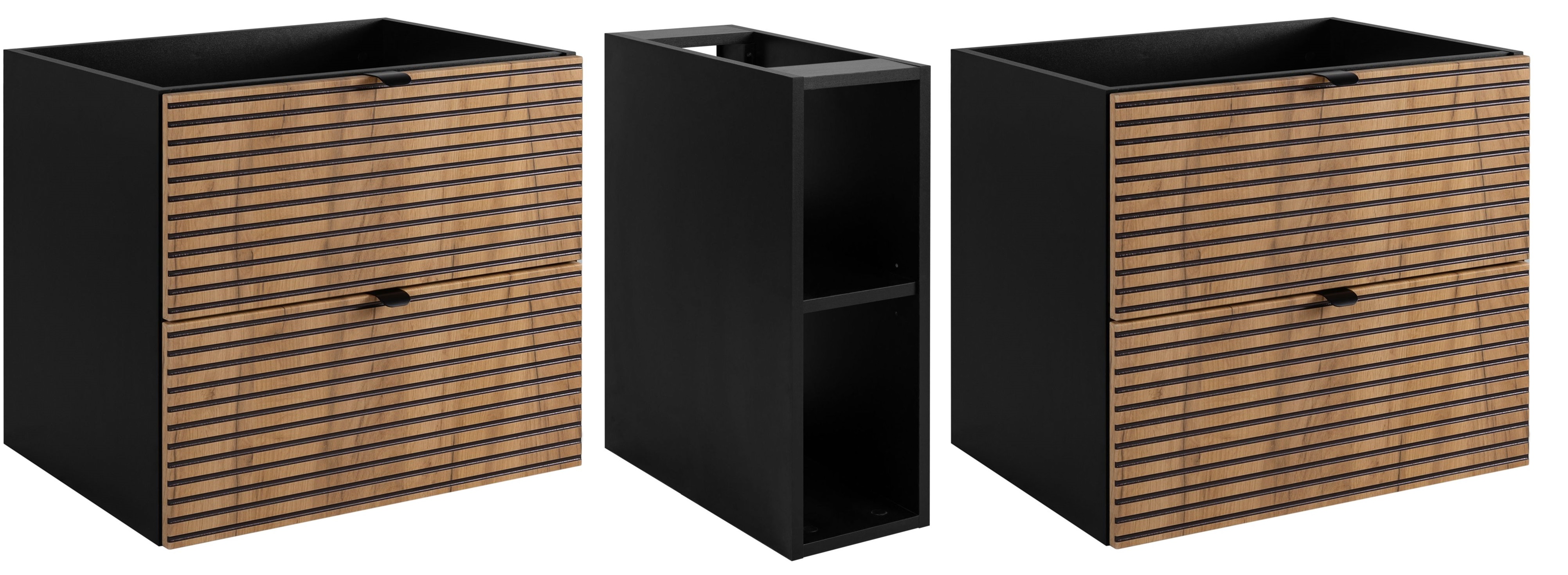 Darmowa Dostawa - Zestaw 2 szafek łazienkowych 140x46x57 cm podumywalkowa wisząca czarna-dąb Rodan Loft 5906154451734