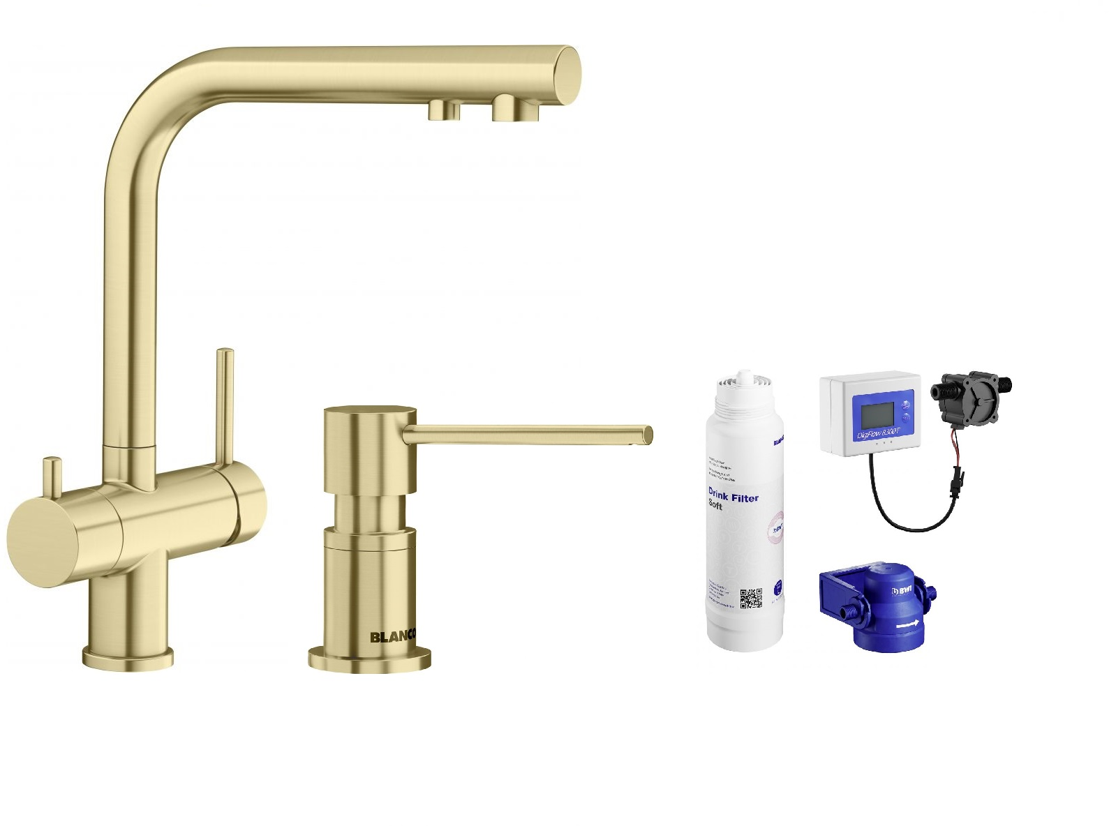 Darmowa Dostawa - Bateria kuchenna z filtrem stojąca złoto/stare złoto Blanco Fontas II abset11466