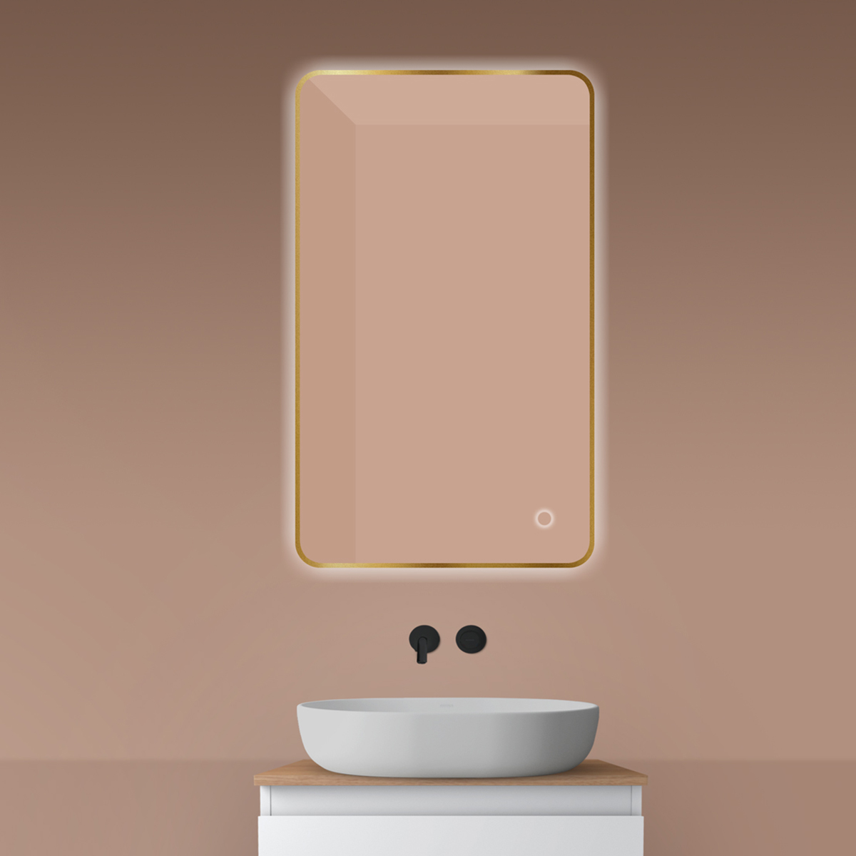 Darmowa Dostawa - Lustro 60x100 cm prostokątne z oświetleniem z matą grzewczą złoty Oltens Nordlis 64120810