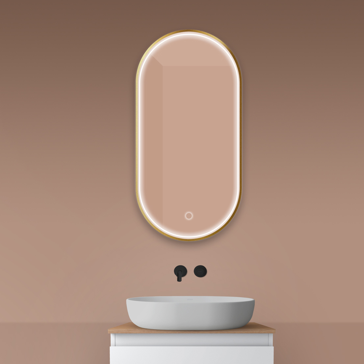 Darmowa Dostawa - Lustro 50x100 cm owalne z oświetleniem z matą grzewczą złoty Oltens Nordlis 64128810