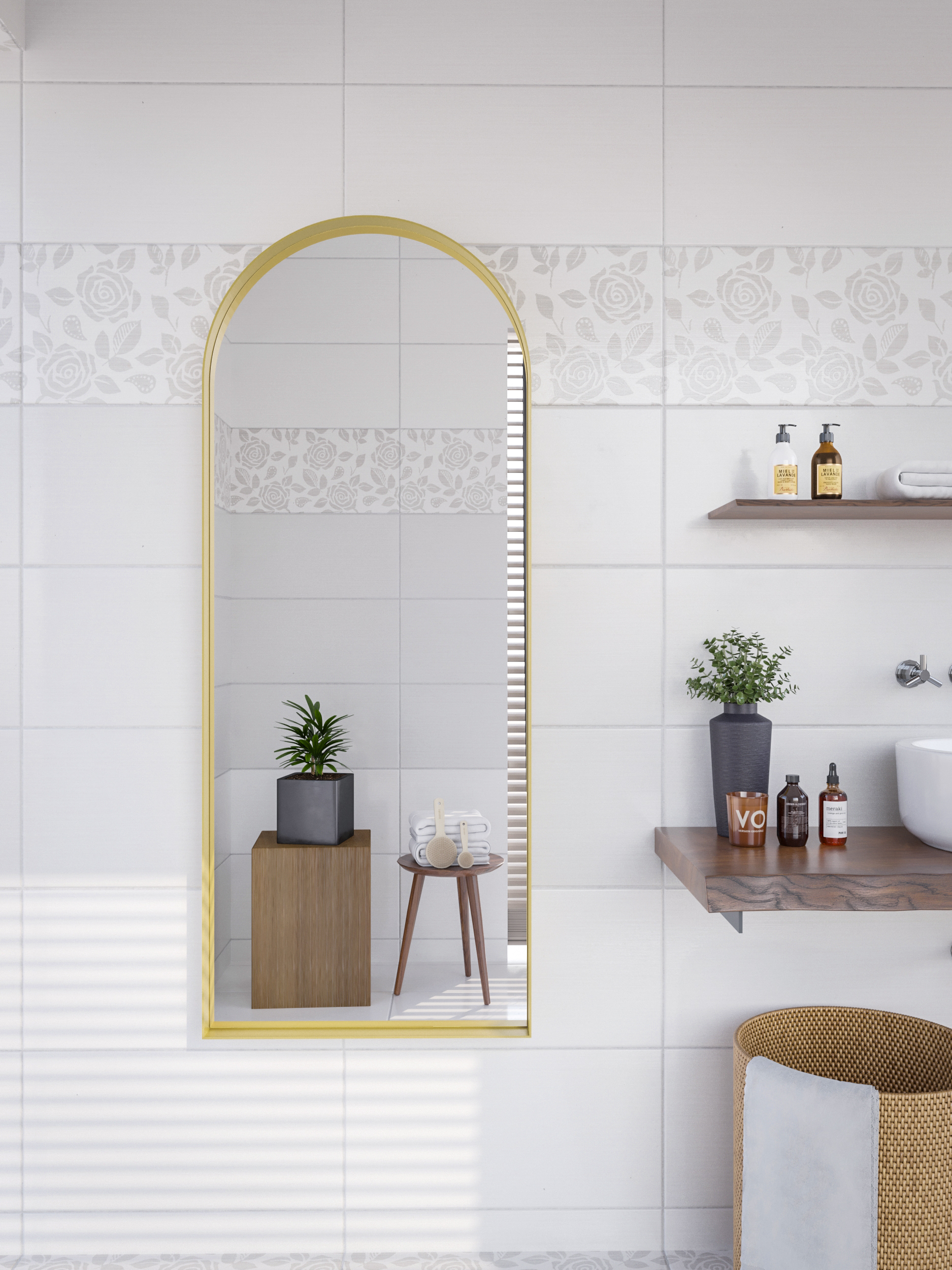 Darmowa Dostawa - Lustro 80x140 cm z oświetleniem złoty HoM Laval L80x140GO50x4ON