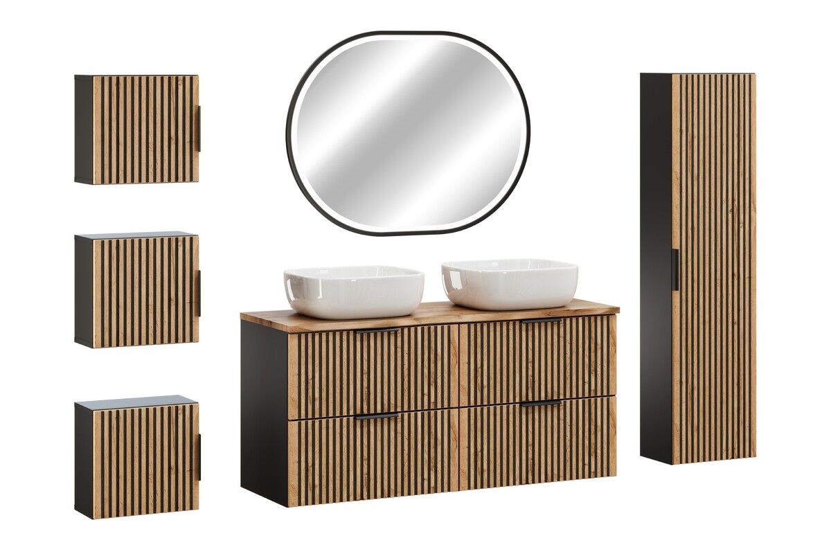 Darmowa Dostawa - Zestaw mebli łazienkowych 190x46x140 cm podumywalkowa wisząca czarna-dąb Comad Xilo SETXILBNATWOTAN120CMUNSMILEHC