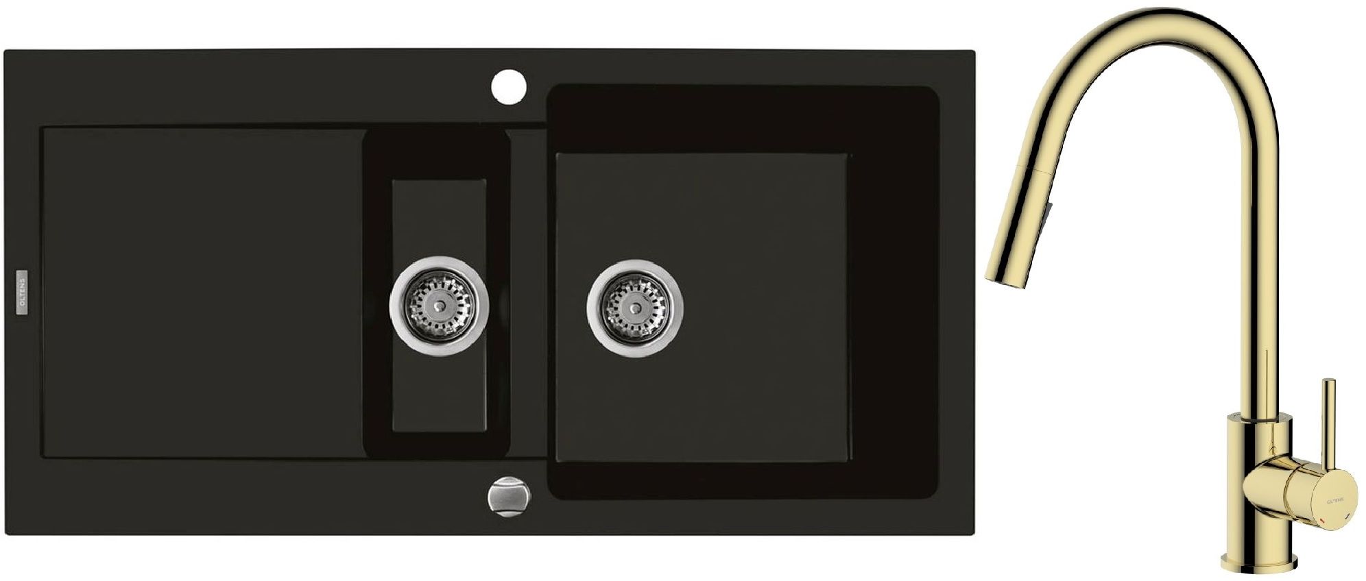 Darmowa Dostawa - Zlewozmywak z baterią czarny / złoty Oltens Gravan abset4769