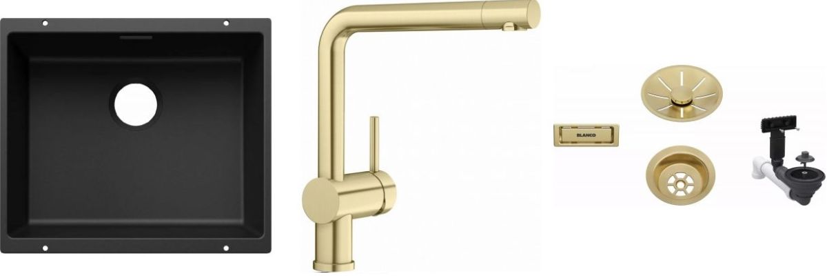 Darmowa Dostawa - Zlewozmywak z baterią i odpływem czarny/złoty Blanco Subline 500-U abset8618