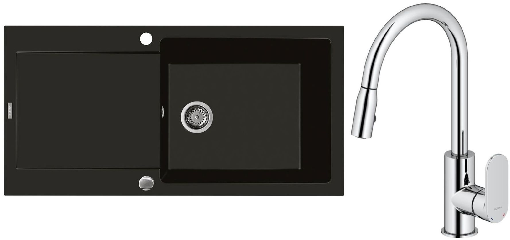 Darmowa Dostawa - Zlewozmywak z baterią czarny / chrom Oltens Gravan abset4680