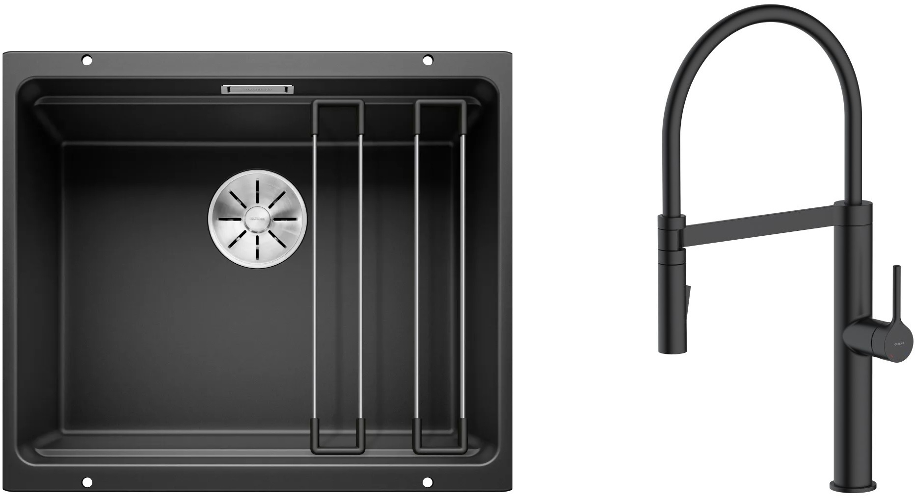 Darmowa Dostawa - Zlewozmywak z baterią czarny / czarny Blanco Etagon 500-U abset4667