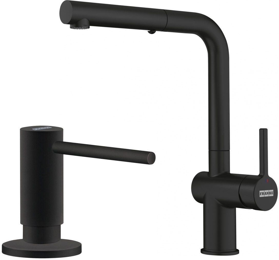 Darmowa Dostawa - Bateria kuchenna z dozownikiem stojąca czarna Franke Active abset10718