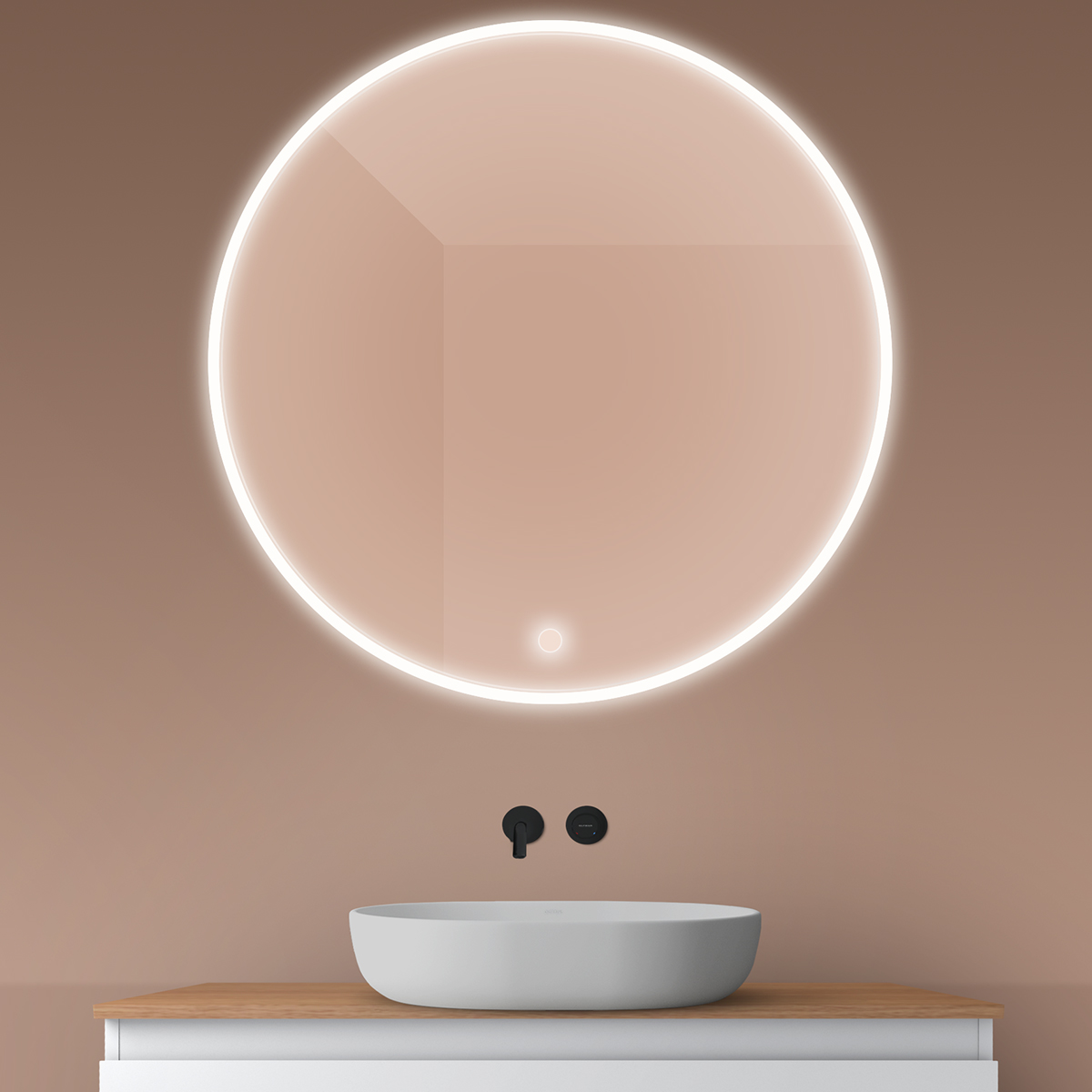 Darmowa Dostawa - Lustro 100x100 cm okrągłe z oświetleniem z matą grzewczą Oltens Nordlis 64102000