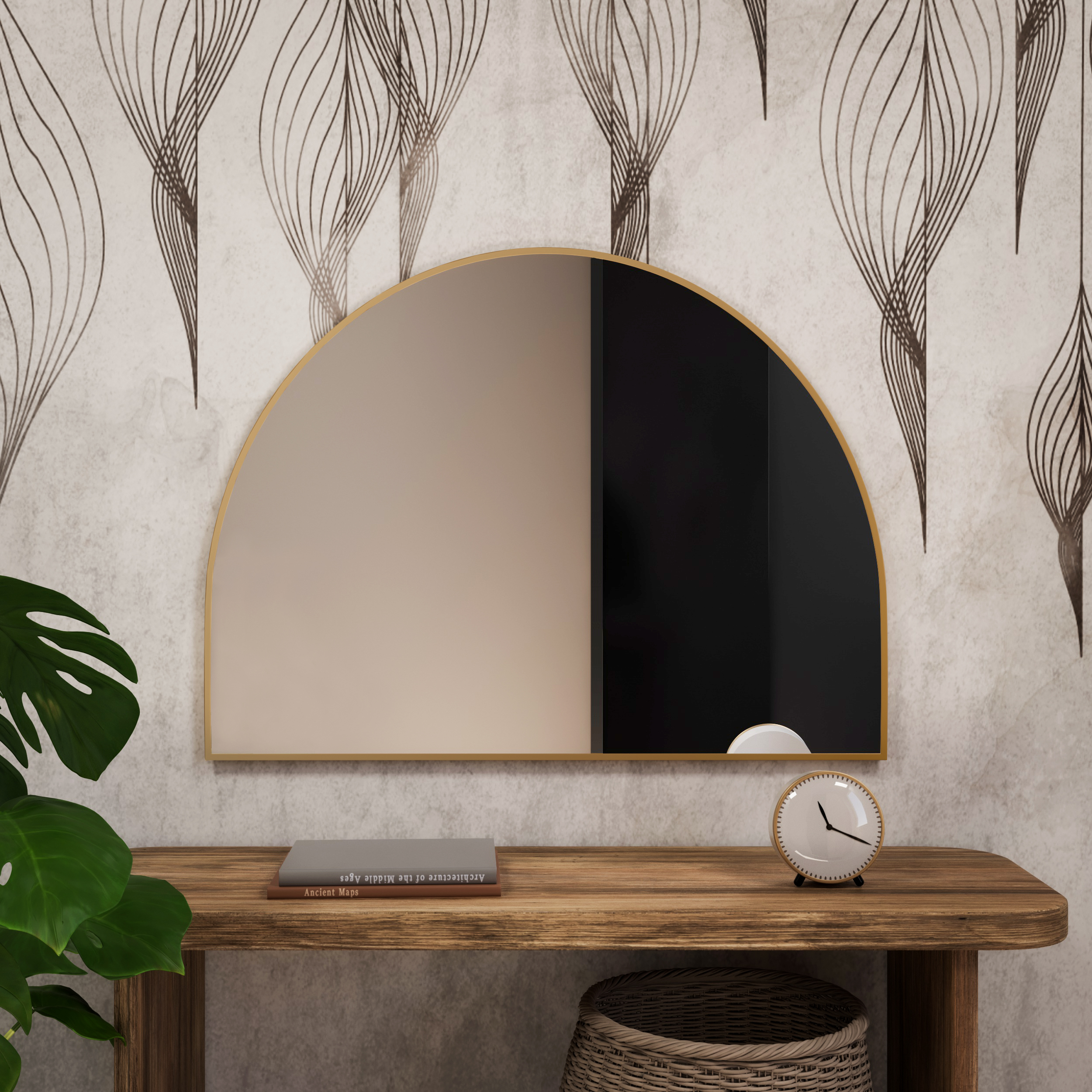 Darmowa Dostawa - Lustro 100x50 cm złoty Baltica Design Tiny Border Semi Round 5904107924083