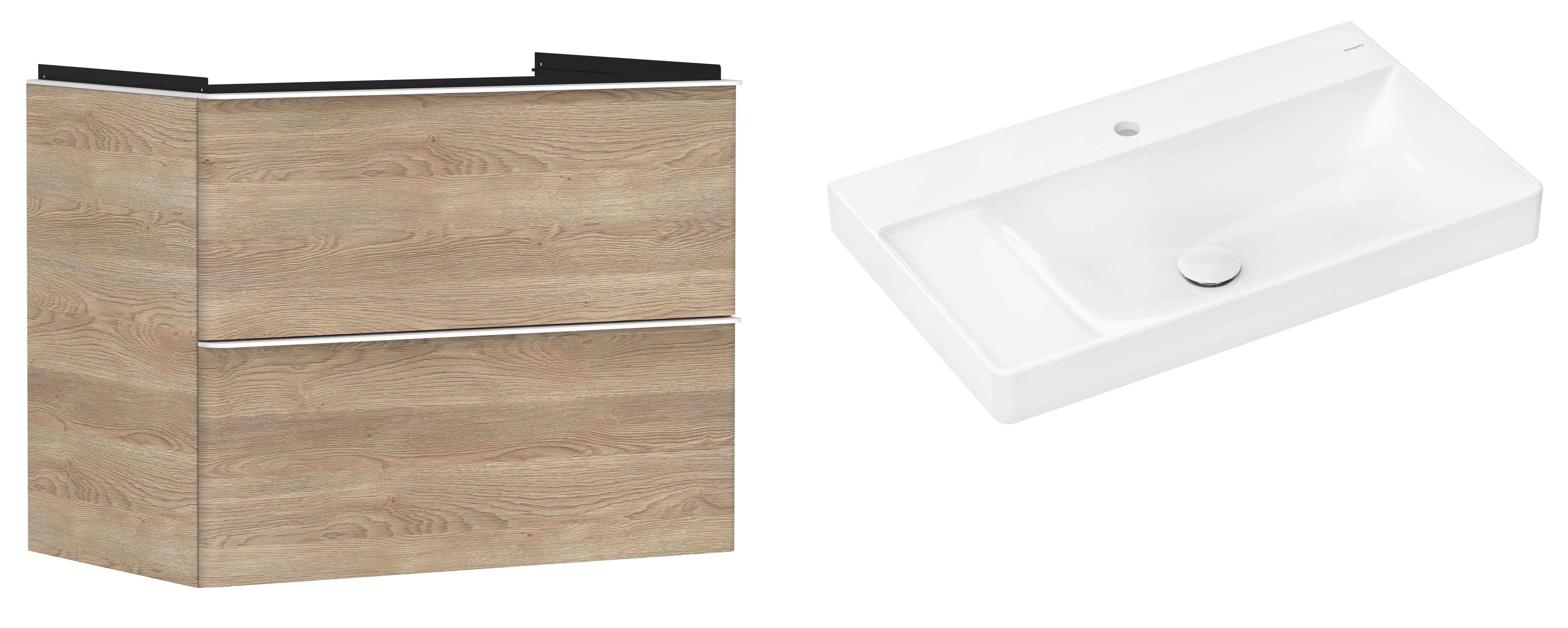 Darmowa Dostawa - Umywalka z szafką 80 cm białą Hansgrohe Xelu Q abset9921