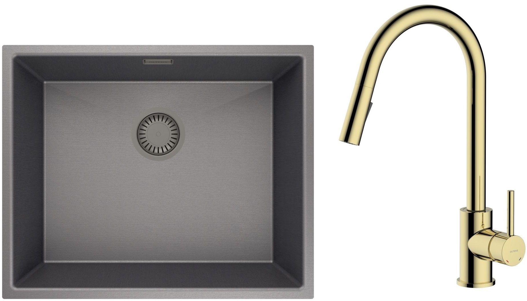 Darmowa Dostawa - Zlewozmywak z baterią czarny / złoty Oltens Stalvask abset4358